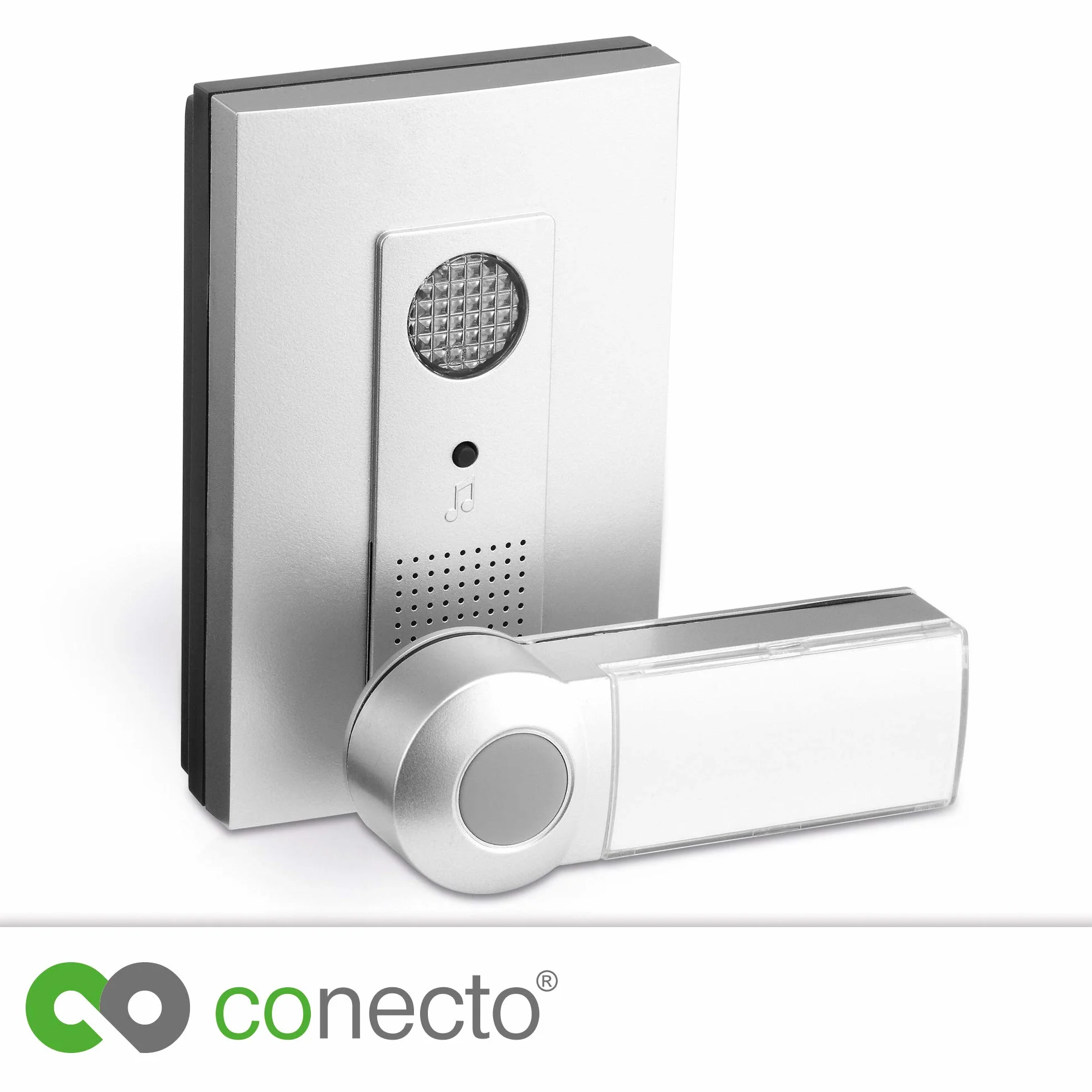 conecto Juego de Timbre inalámbrico, pulsador y Timbre, Alcance de 100 Metros, 16 Tonos de Llamada, inalámbrico, Funciona con Pilas, Plateado