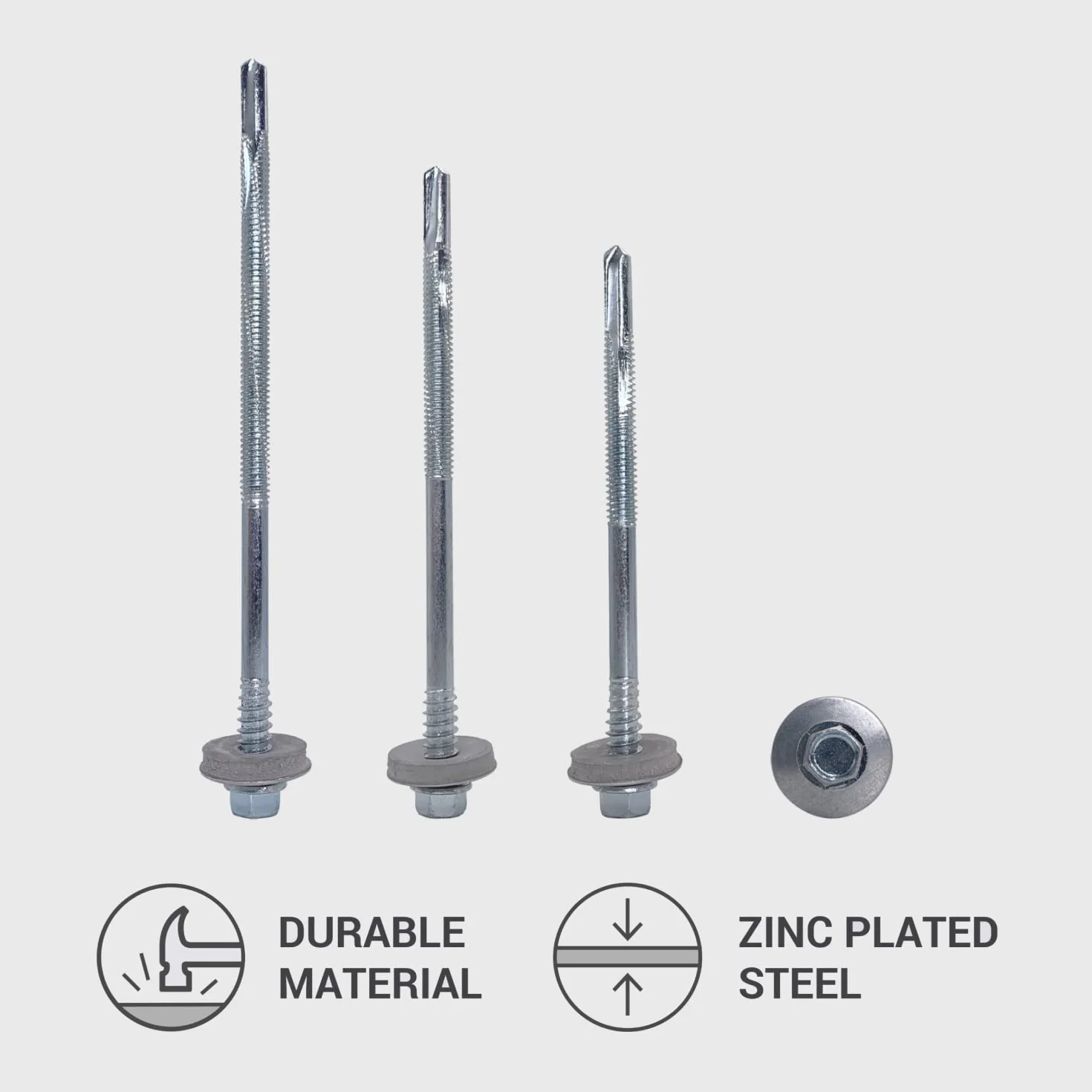 Paquete de 60 tornillos autoperforantes de cabeza hexagonal de acero al carbono de 5,5 x 150 mm con arandelas EPDM para fijar paneles sándwich (60, 5,5 x 150 mm)