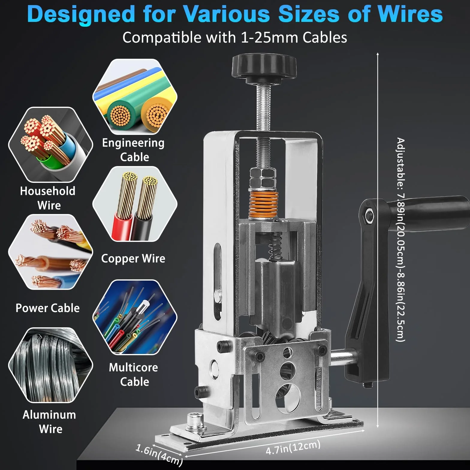 Qivine Maquina Pelar Cables, Máquina Pelacables Electricista, Automático Pelamangueras Electricista Profesional con Manivela para Reciclaje Chatarra Cobre (B)