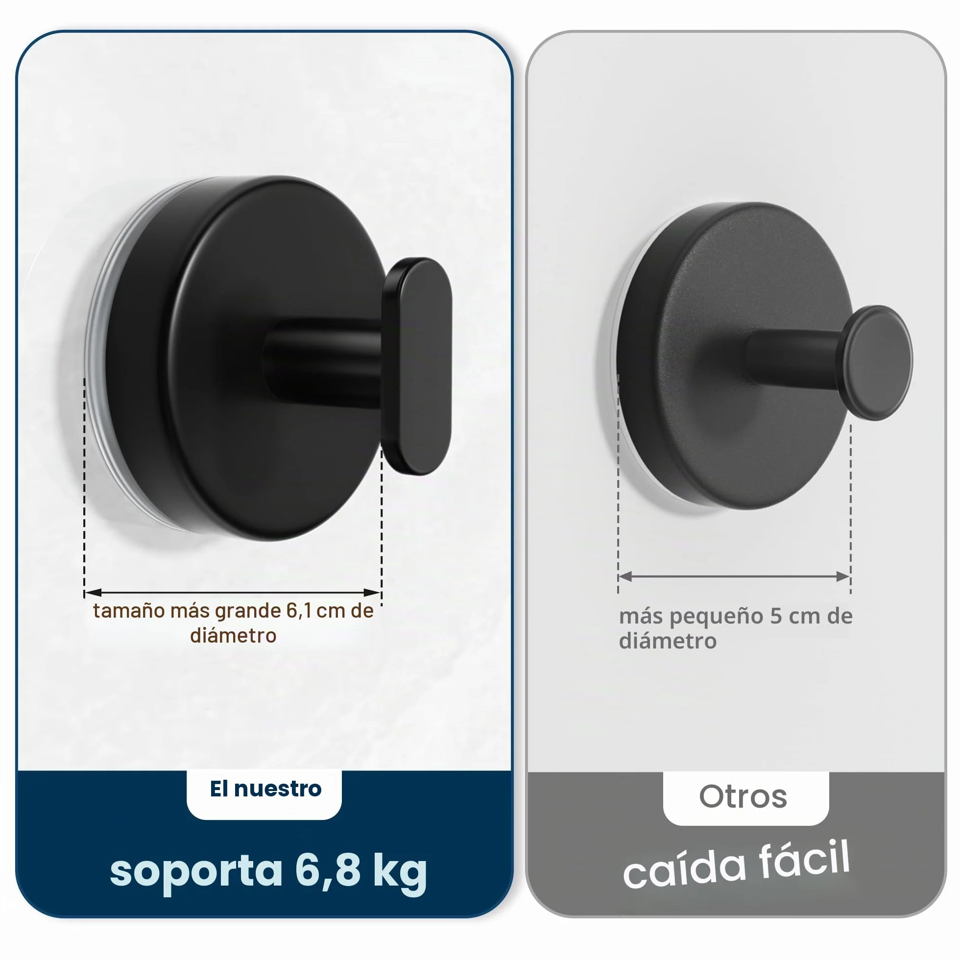 pickpiff Ganchos de ventosa ducha: Colgador extra fuerte de 6,8 kg para baño, cocina, puerta, espejo, azulejos, vidrio – Para toallas, esponjas, abrigos, batas –,negro mate, paquete de 4