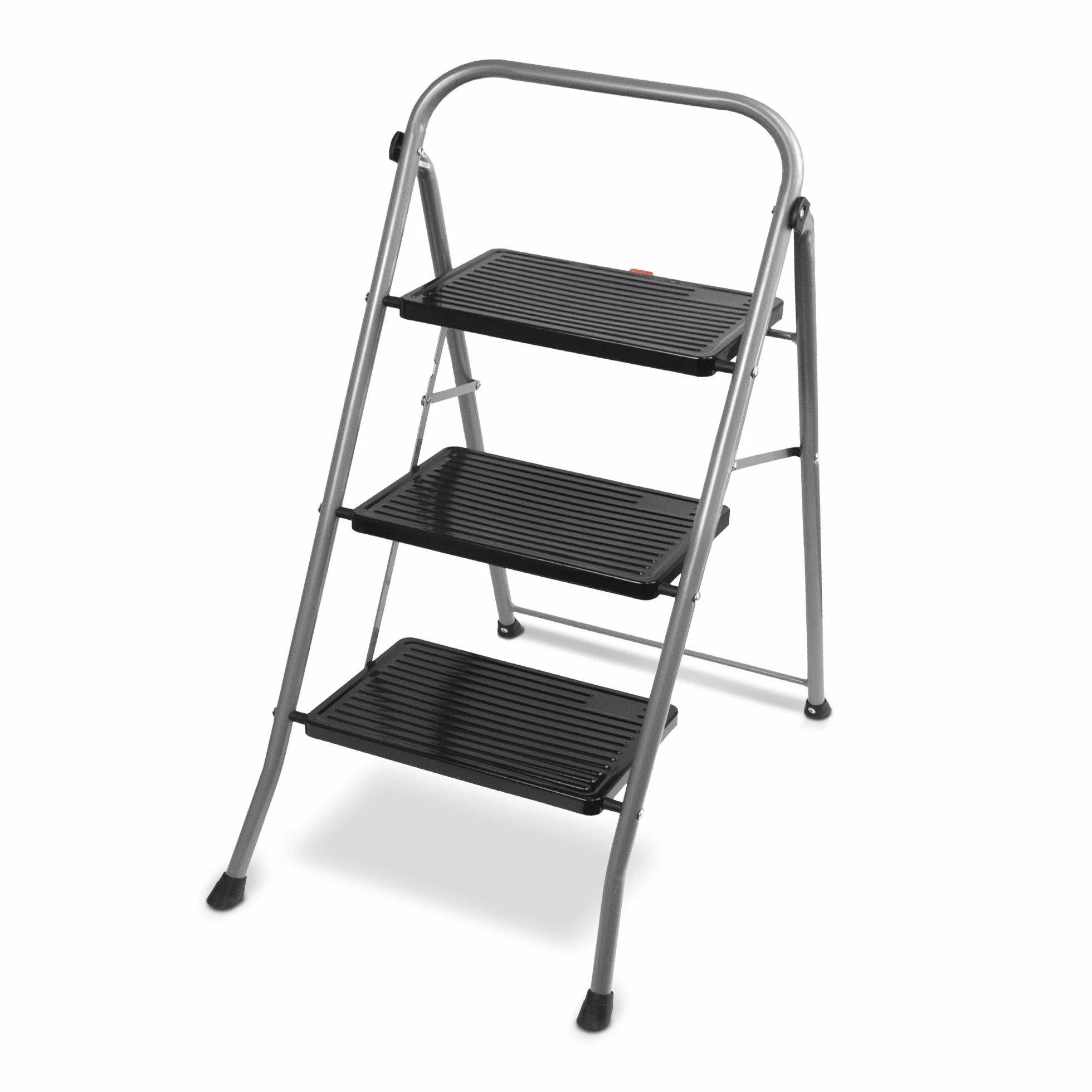 TIENDA EURASIA - Taburete Plegable | Escalera Plegable | Estructura de Metal | Color Plata y Negro | Peso máximo 150 kg | Escalones Antideslizantes | Escaleras Plegables Aluminio (3 Peldaños)