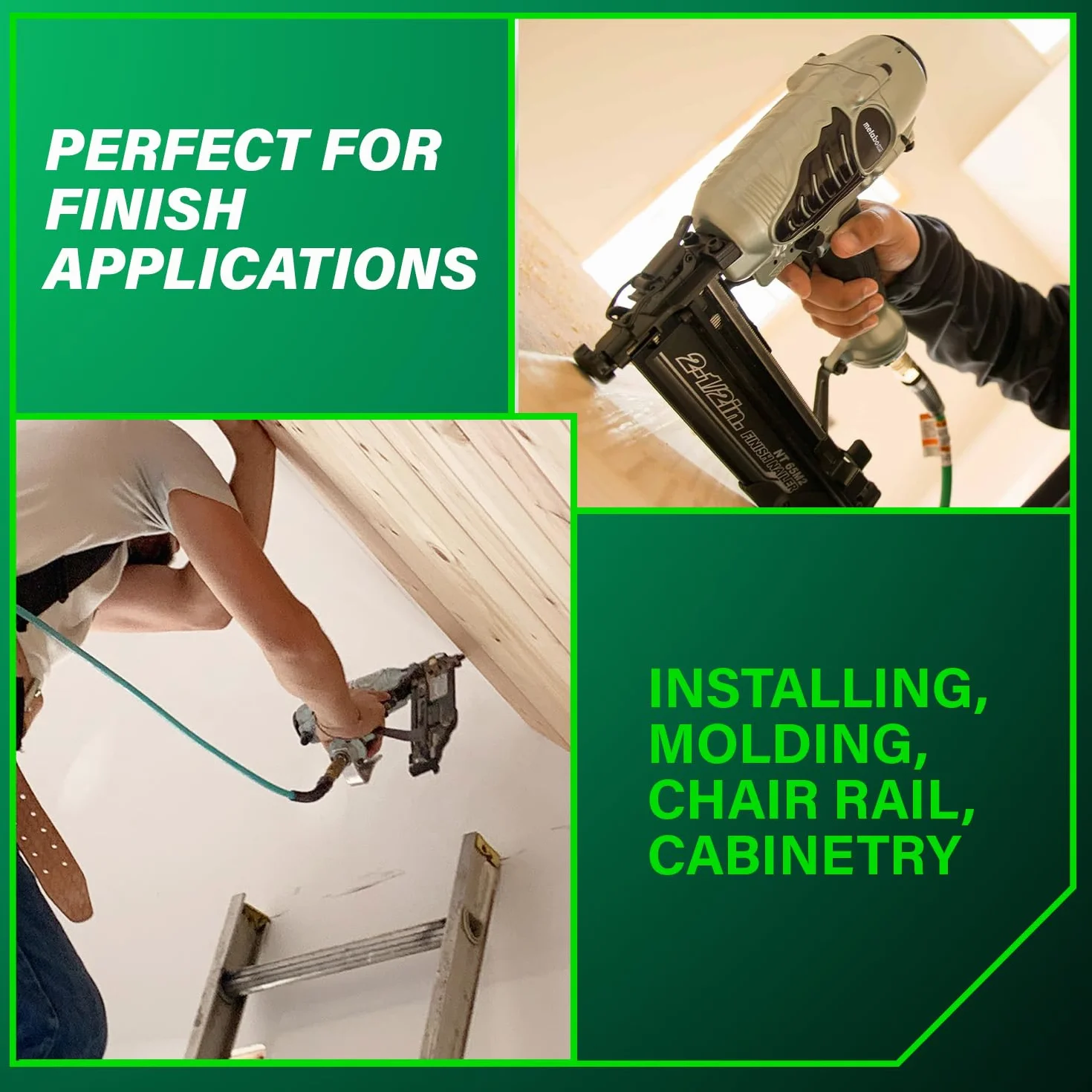 Metabo HPT Kit de clavadora Pro Preferred Finish | Calibre 16 | Acepta clavos de 1 pulgada a 2-1/2 pulgadas | Ideal para moldear, gabinetes y más | NT65M2S