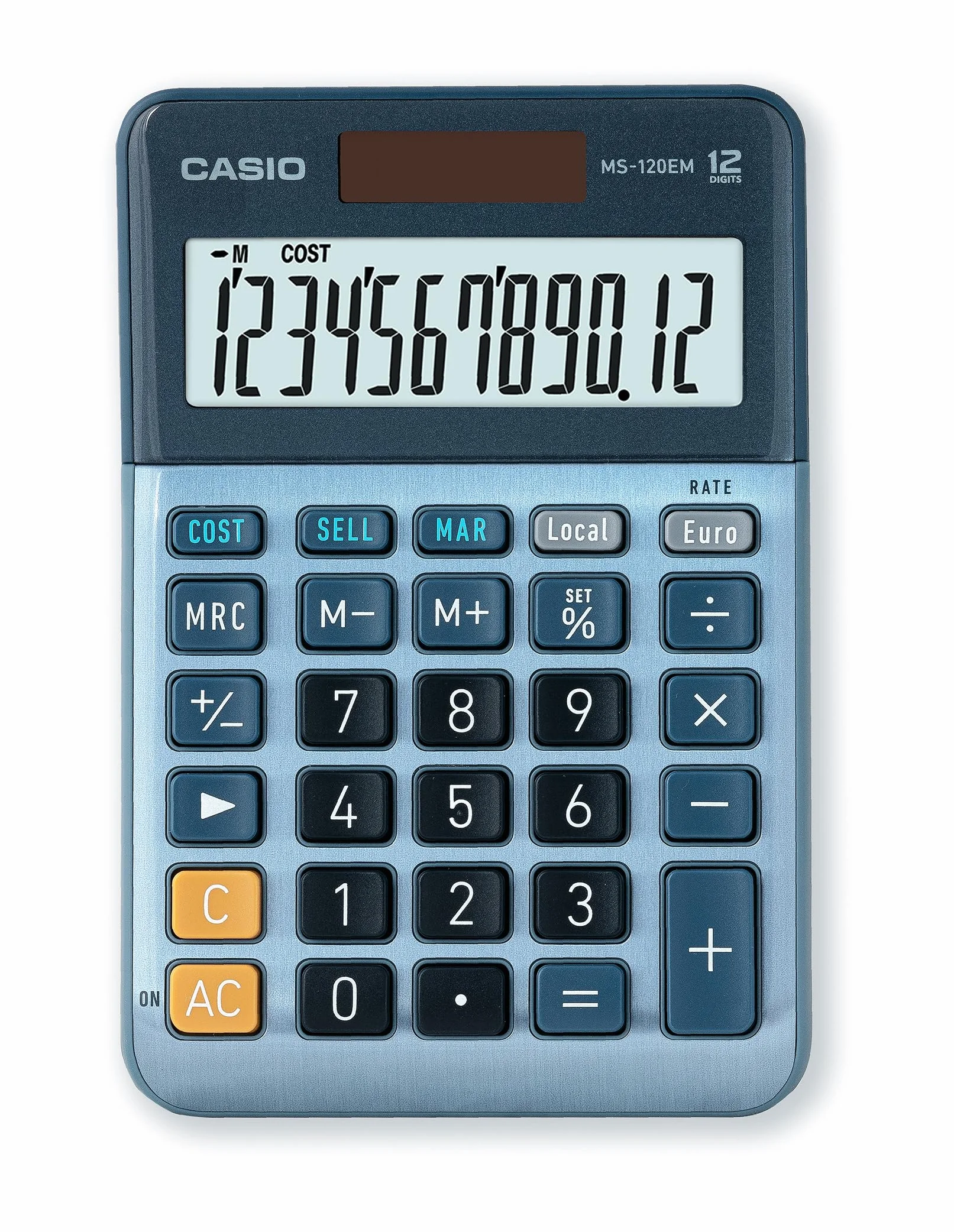 Casio MS-120EM Calculadora de Escritorio 12 dígitos Pantalla Extra-Grande Solar Batería Azul