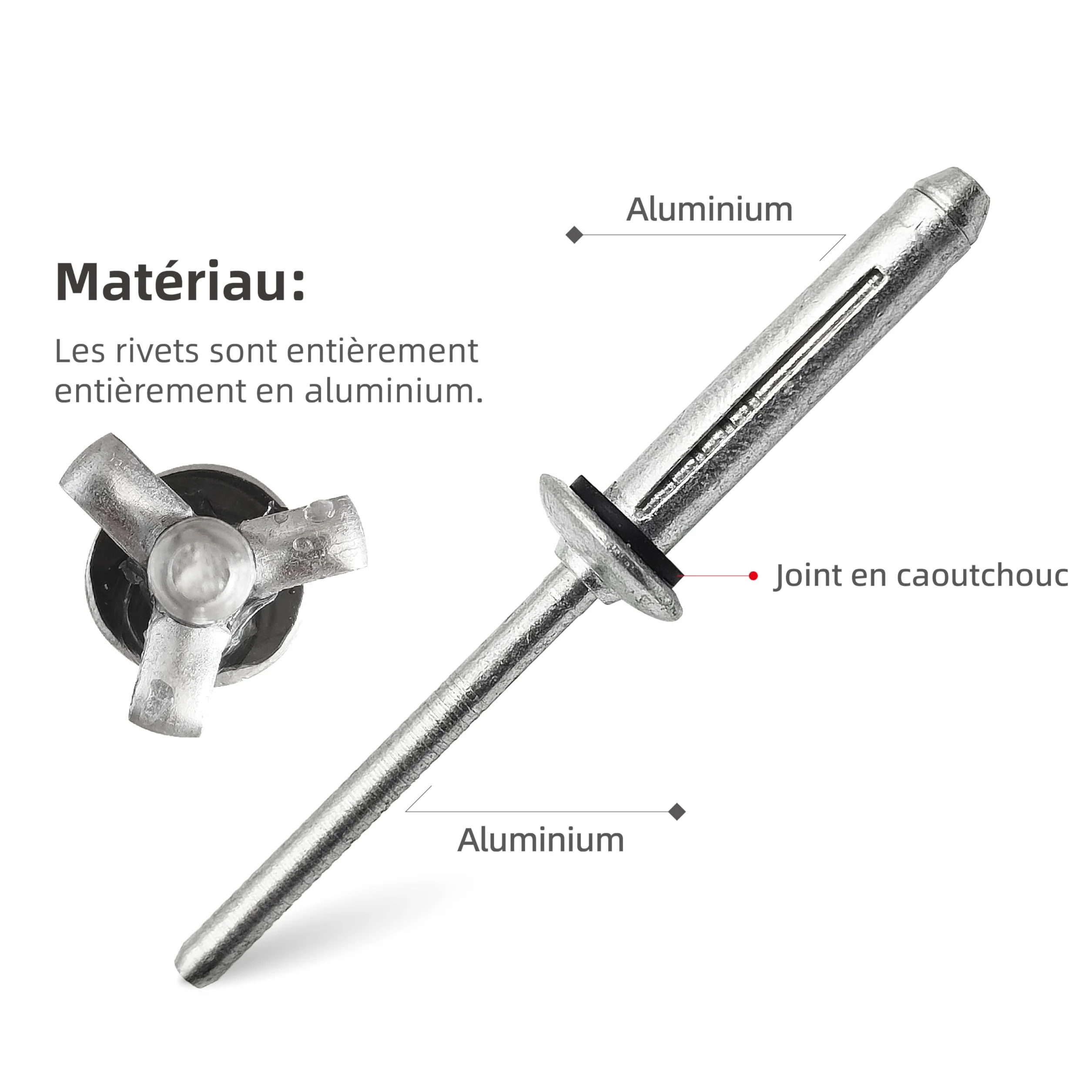 Remaches ciegos de aluminio de expansión múltiple con junta tórica - Juego de remaches de cabeza bulbosa para plásticos o materiales flexibles (Ø5.2x28mm - 50 piezas)