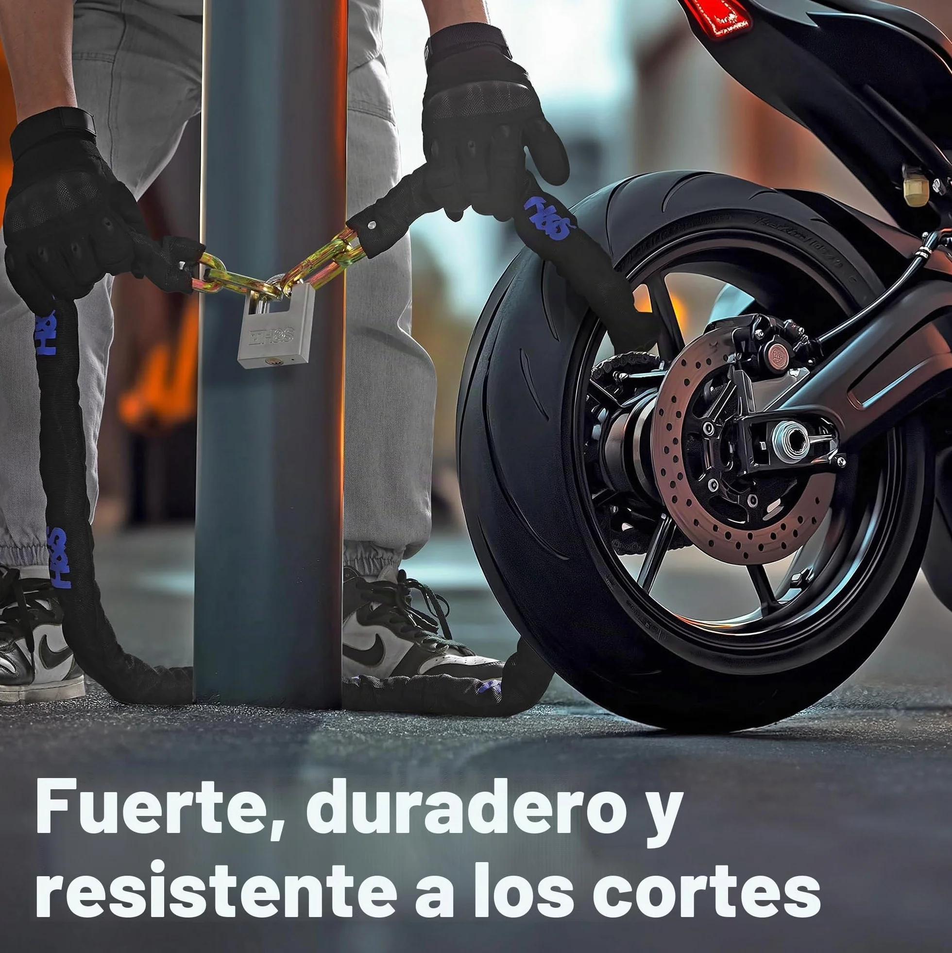 H&S Candado resistente para motocicleta con candado | 10 mm x 2 m | Candado para motocicleta y scooter con cadena de seguridad | Candado de bicicleta de 2 m de alta seguridad | Cadena fuerte y candado