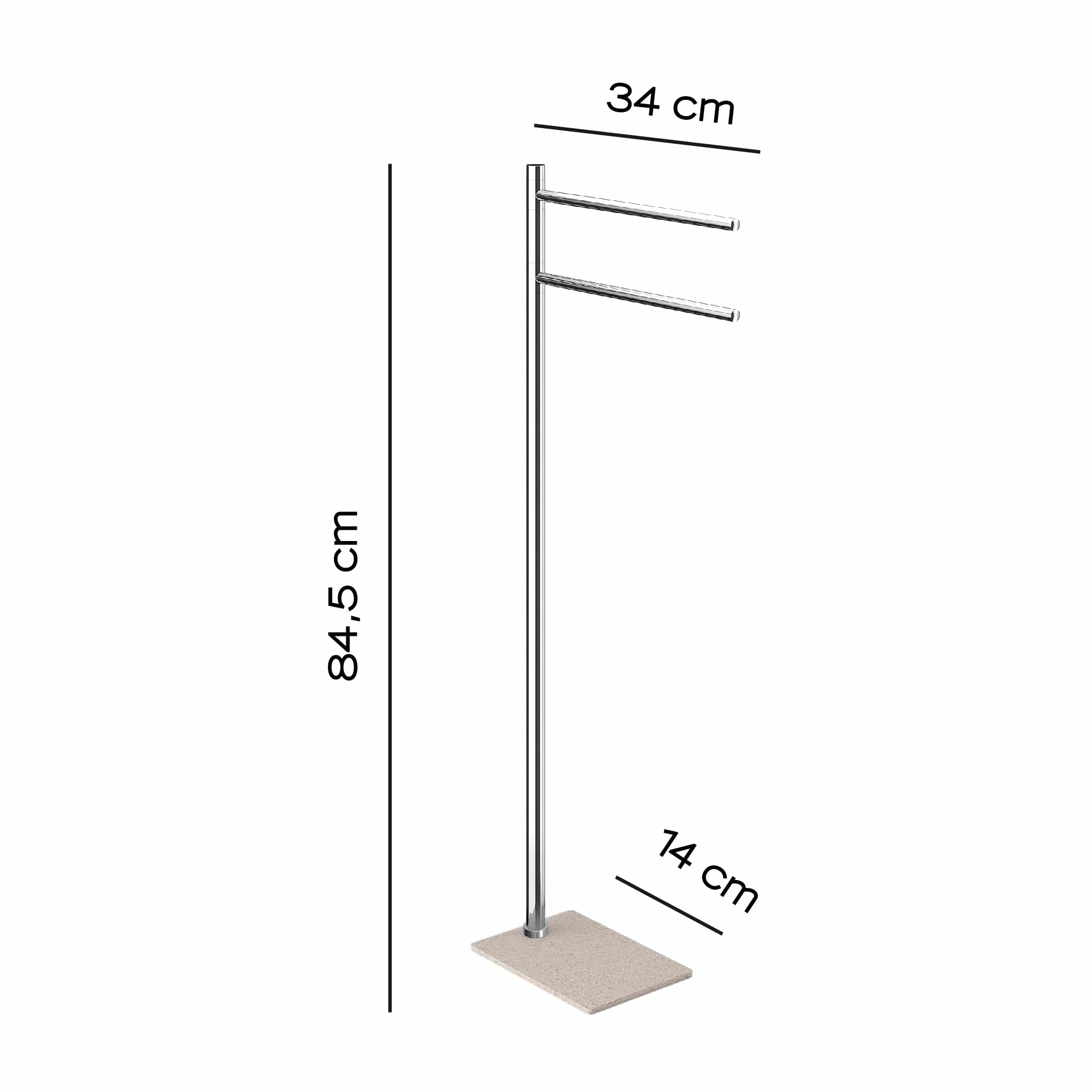 Gedy TRILLY Toallero de pie para baño con 2 Brazos, Beige-Cromo, Acero INOX, resinas termoplásticas y Base en Resina y Arena, 14 x 34 x 84,8