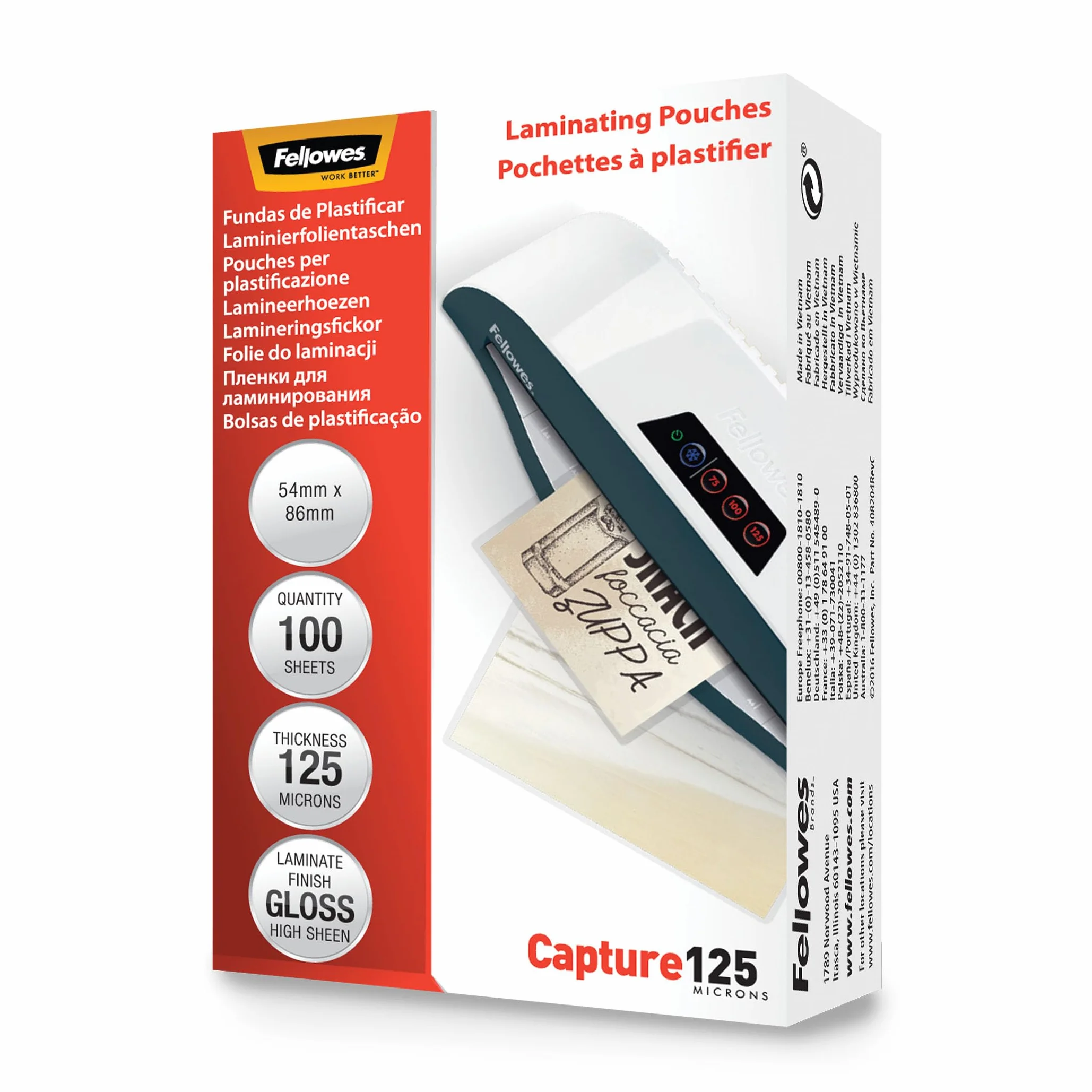 Fellowes Fundas de Plastificar 54x86mm 250 micras 100 hojas brillo