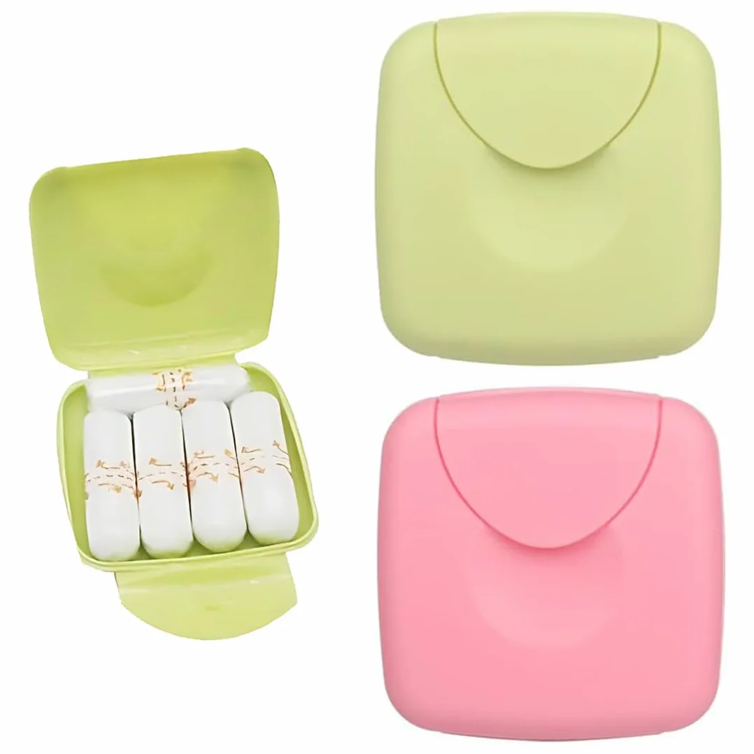 2 Piezas Caja De Almacenamiento Portátil para Mujer, Tampón, Tampón, para Viajes, para Tampones Sanitarios, Condones