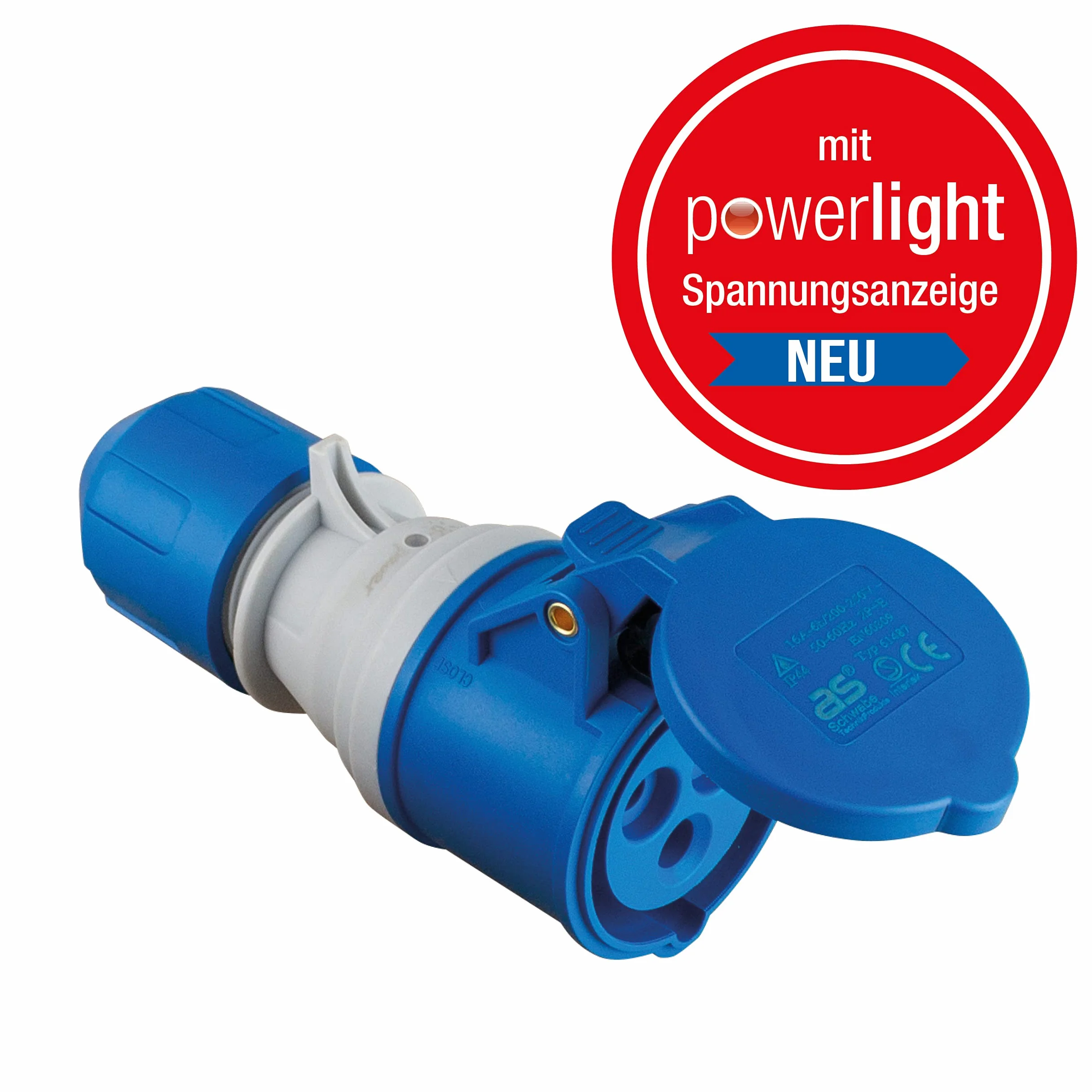 as - Schwabe - Cable de extensión para exteriores 1.5 m con nuevo indicador de tensión, enchufe y toma de corriente CEE, 3 polos, 230 V /16 A, protección contra agua en exteriores IP44, negro