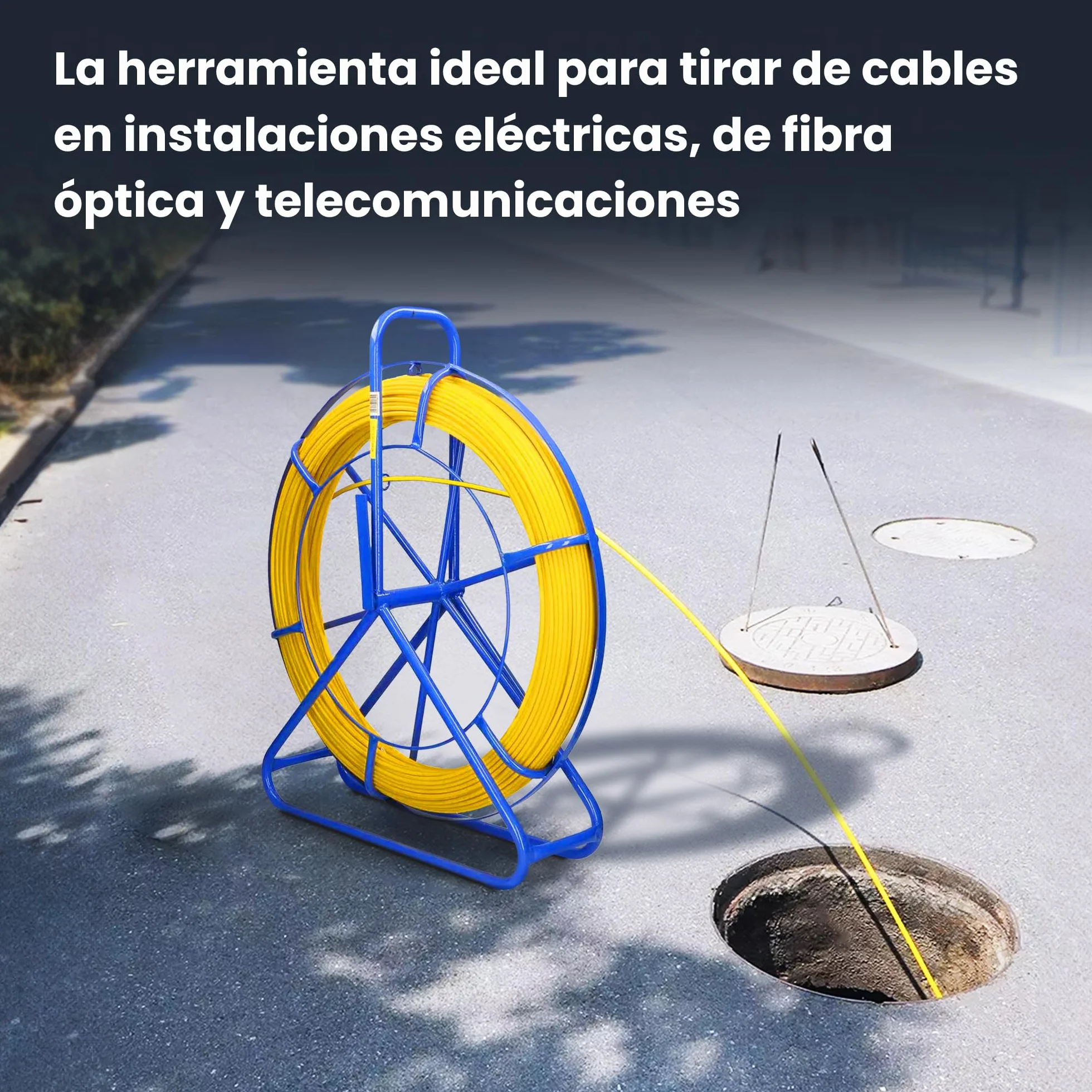 Extralink FRP varilla de fibra de vidrio de 6mm de diámetro 50m, tubo vacío con soporte para rodillos y freno, resorte retráctil con alta elasticidad y resistencia, accesorios de cable de fibra de