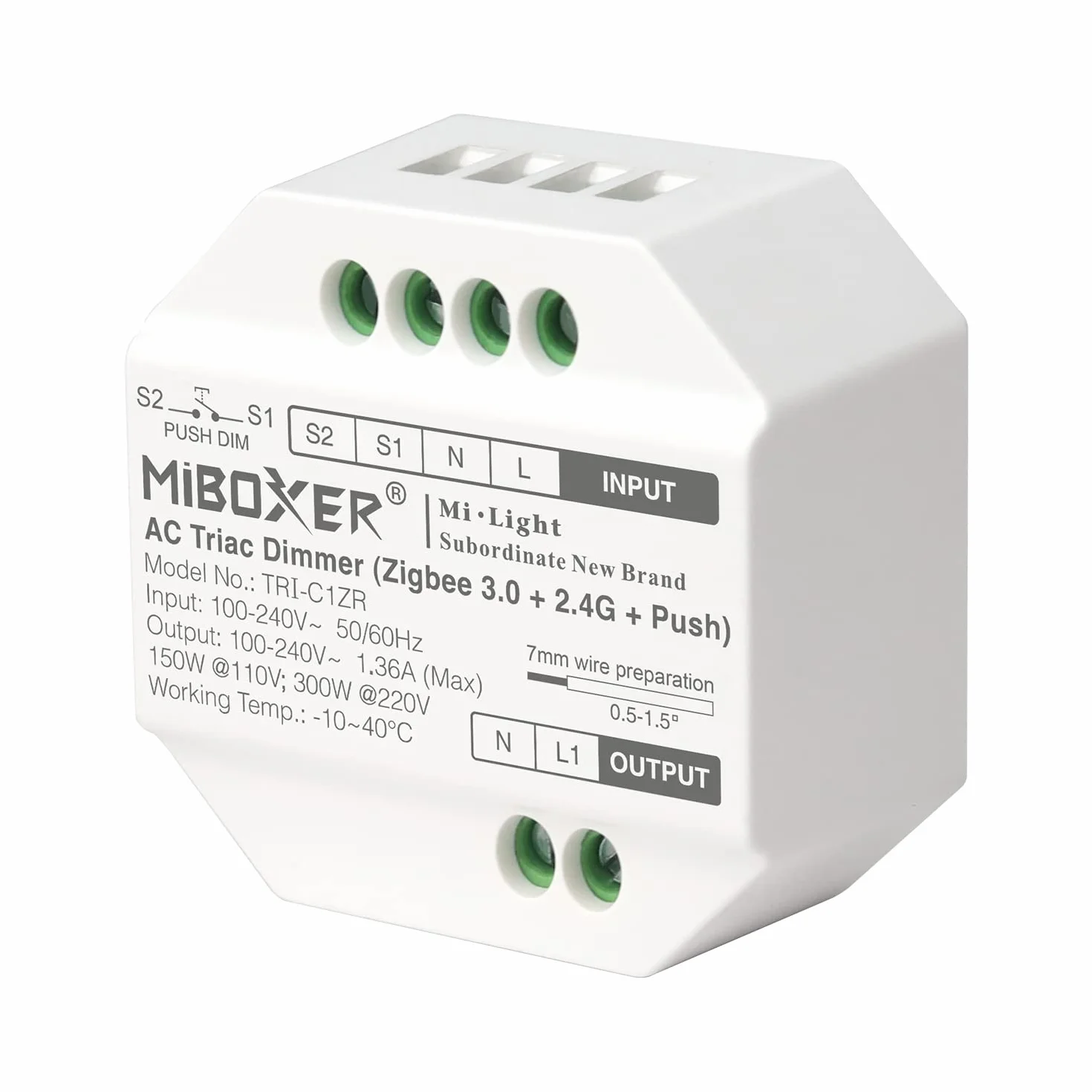 LIGHTEU®, Miboxer Zigbee3.0 y 2.4GHz Push AC 100-240V Triac Dimmer para Lámparas y Focos Regulables, TRI-C1ZR