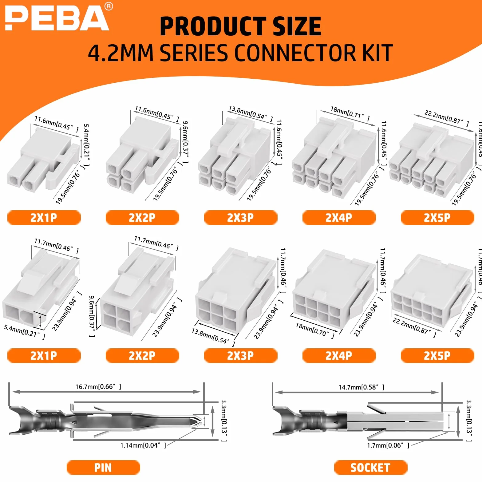 PEBA Kit Crimpado Mini-Fit Jr. 4.2mm Alicate Carraca 2-10 Pines | 12 tipos de conectores compatibles 4,2 mm, crimpado 30-16 AWG para fuentes PC, GPU, ATX y montajes personalizados