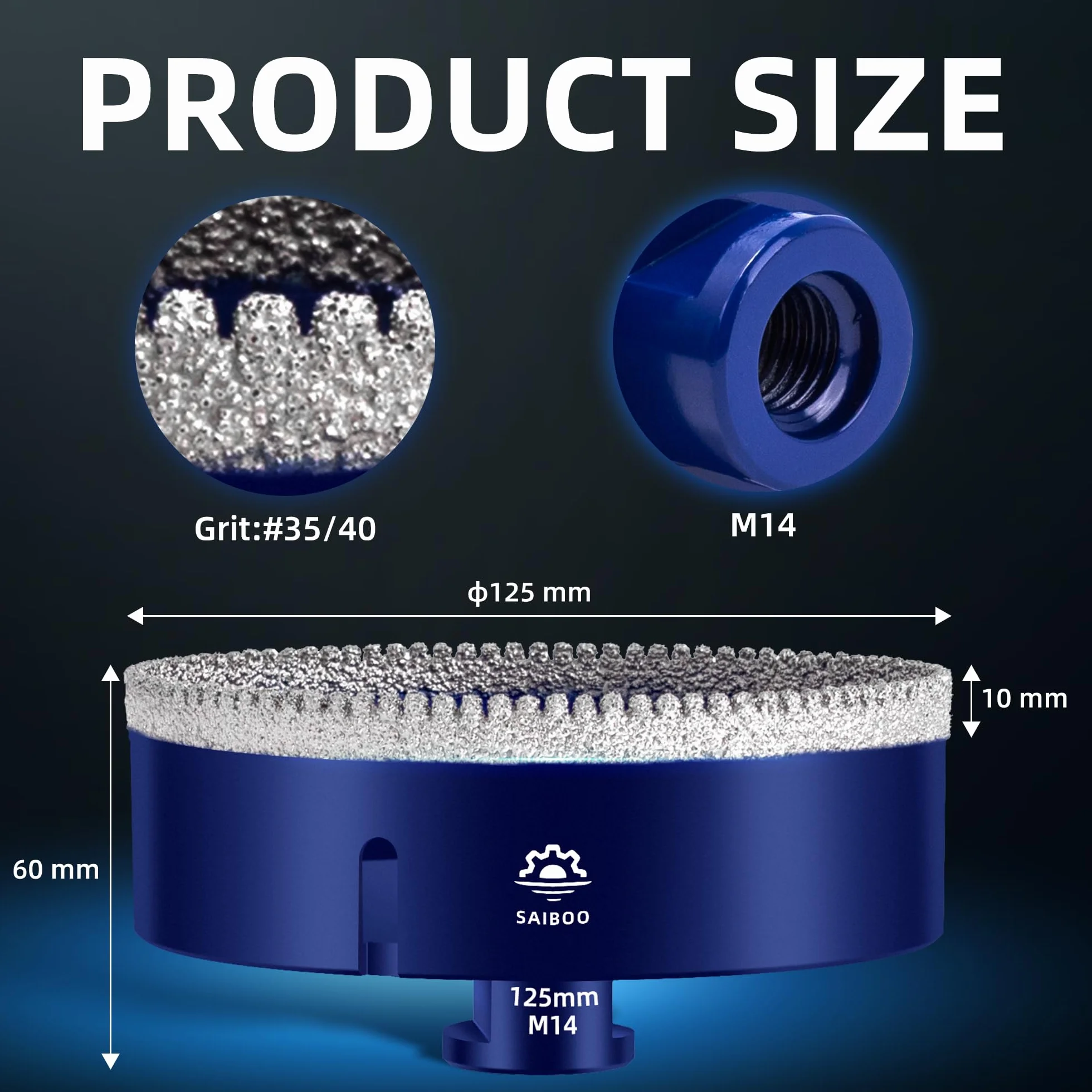 Broca de Diamante 125mm Sierra Perforadora de Diamante Broca para Azulejos para Porcelánico Cerámica Mármol Granito Piedra, para Amoladoras Angulares (M14 Rosca)