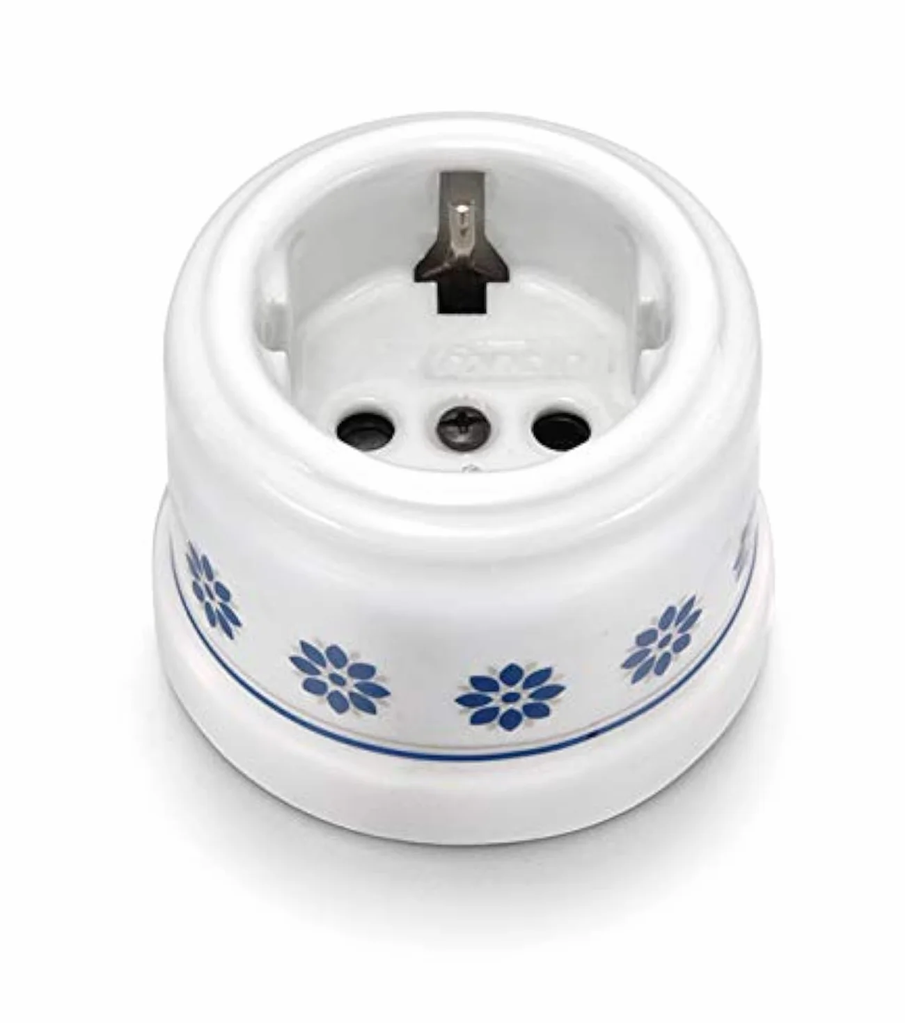 Fontini 30202612 Base de Enchufe 2P+TTL (Schuko) 16A Porcelana Decorada Azul