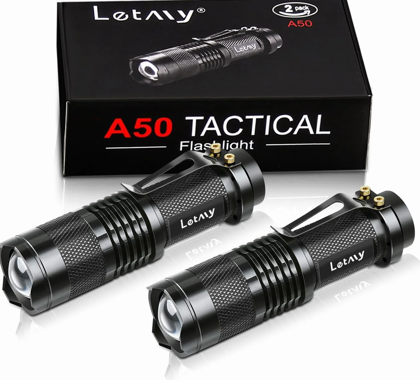 LETMY Linterna táctica, mini linternas LED superbrillantes con clip para cinturón, zoom, 3 modos, impermeable, la mejor linterna EDC para regalo, senderismo, camping, huracán y corte de energía
