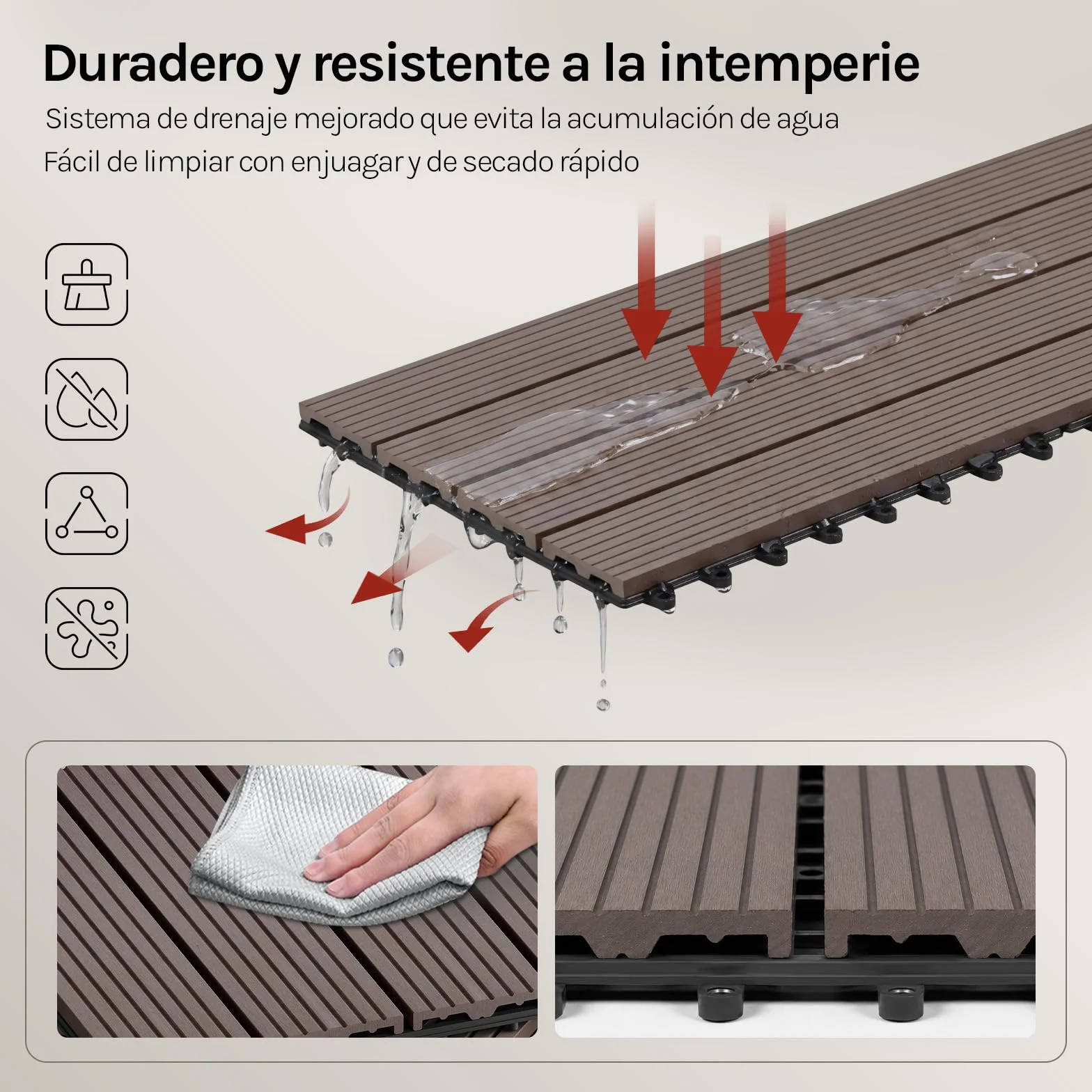 WOLTU 12x Suelo de WPC Baldosas de Madera Exterior para Porche Patios Jardin, 30 x 60 cm 2m² Suelo de Exterior Compuesta Azulejos Baldosas de WPC para Terraza Marrón