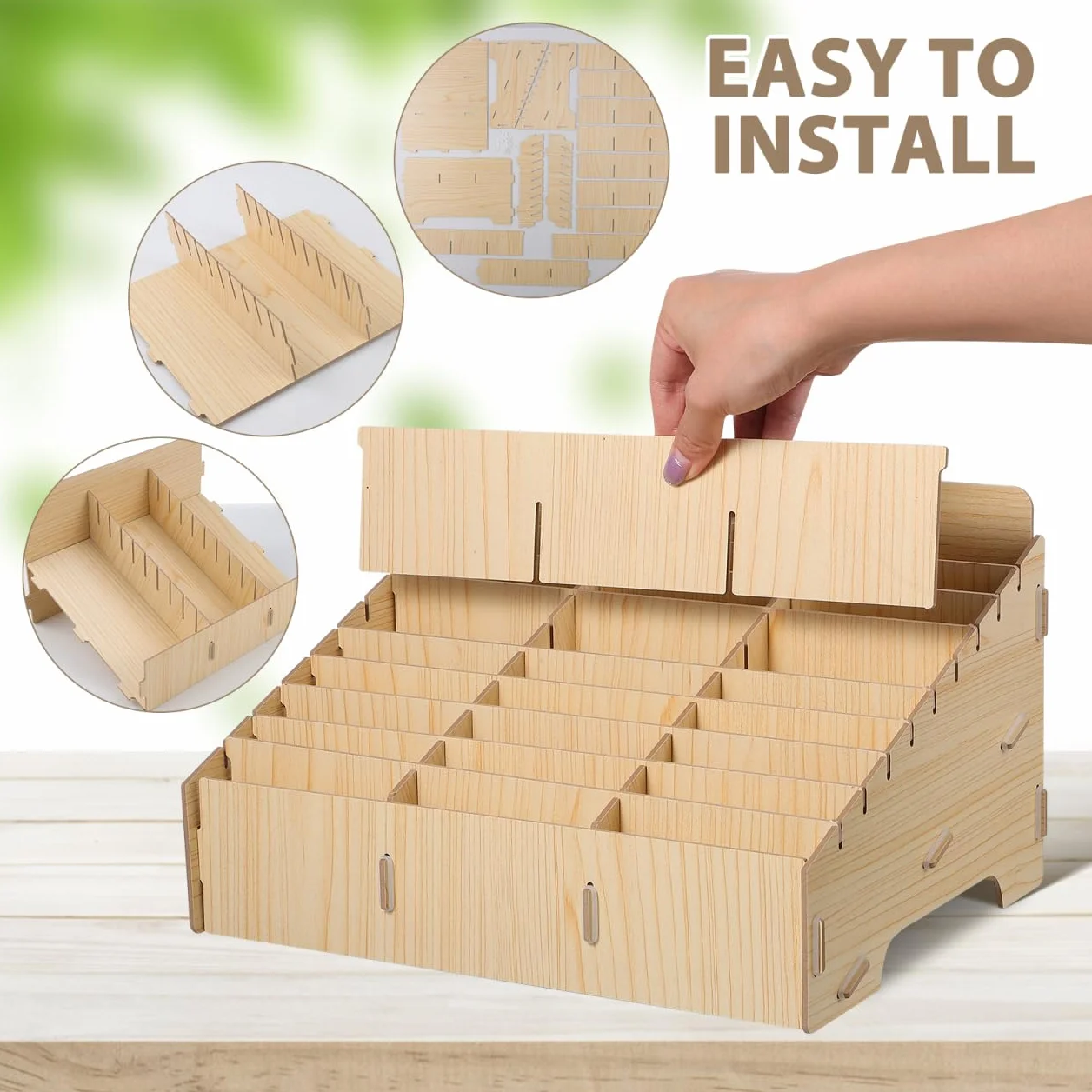 Caja de almacenamiento de madera para teléfono móvil, 30 compartimentos, organizador de mesa grande