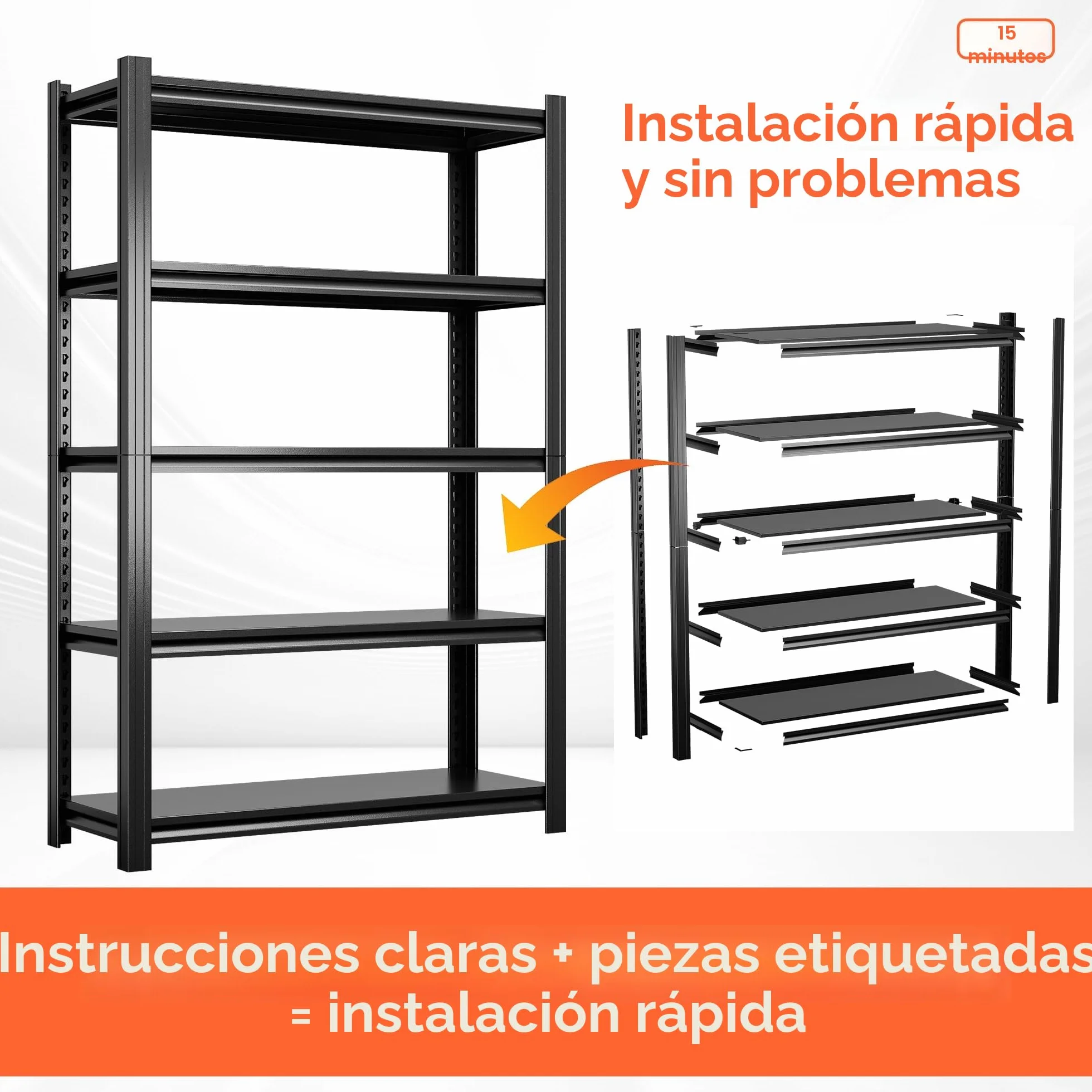 SUPEER Estantería Almacenaje para Cargas Pesadas, 183 x 90 x 40 cm, Color Negro, con 5 Estantes Ajustables,Metal Estantería para Sótano, Máximo 1000KG