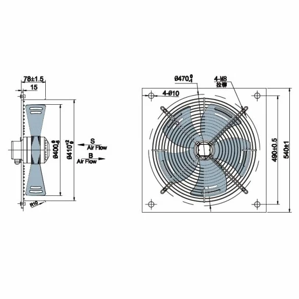 Bilake Extractor Helicoidal Empotrable Ø400 mm | 3980 m³/h - 180W | Ventilador Industrial de Pared en Acero IPX4