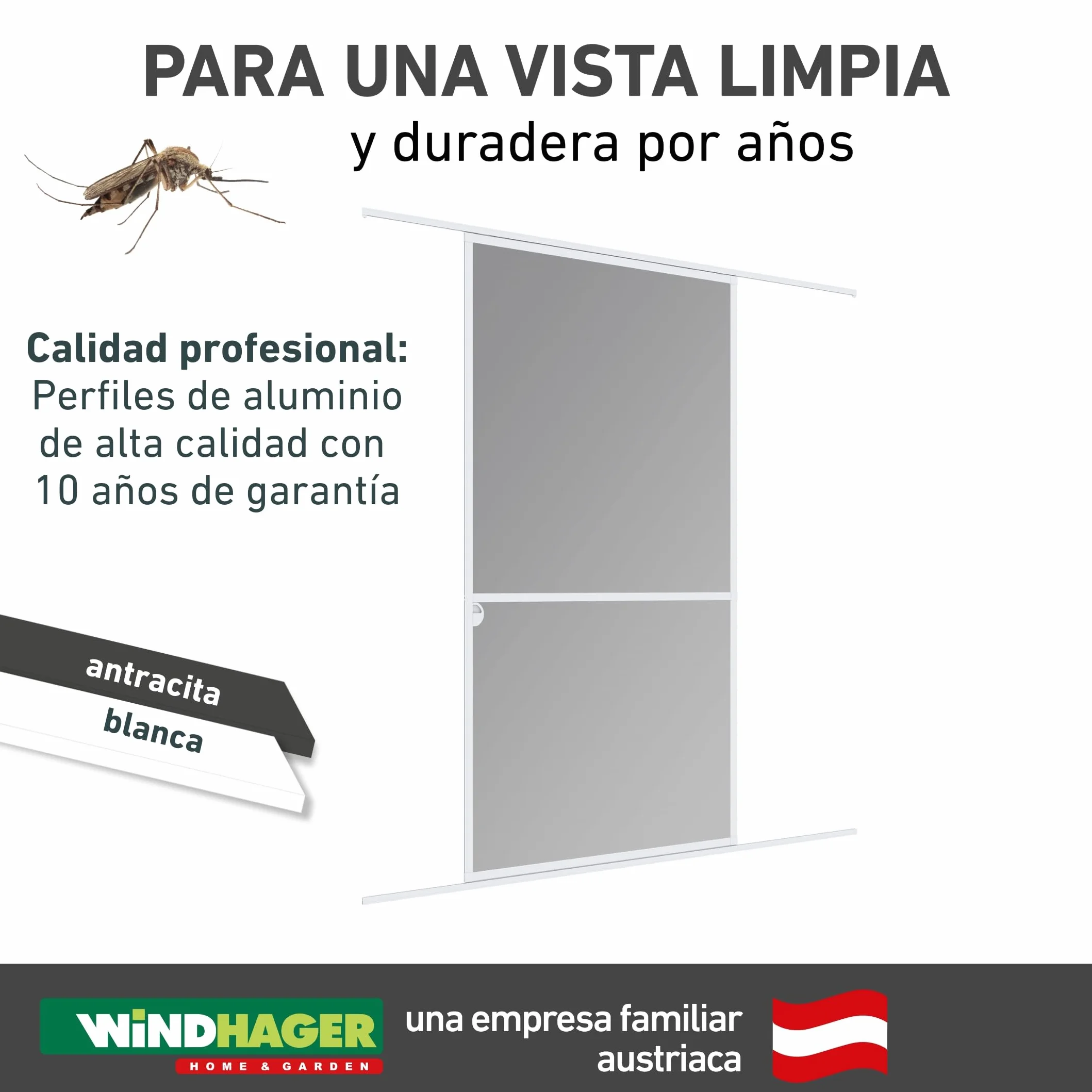 Windhager mosquitera corredera Expert, Marco de Aluminio para Puertas, 120 x 240 cm, Blanco