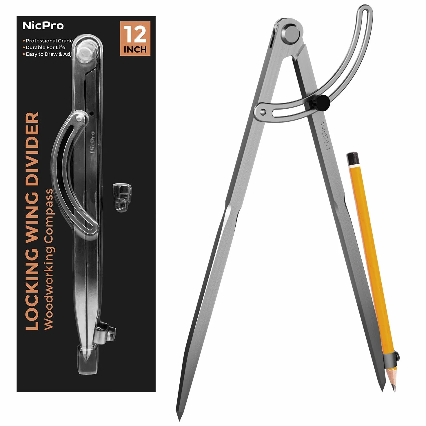 Nicpro Compás Profesional 12 Pulgadas para Carpintería, Construcción, Geometría, Dibujo