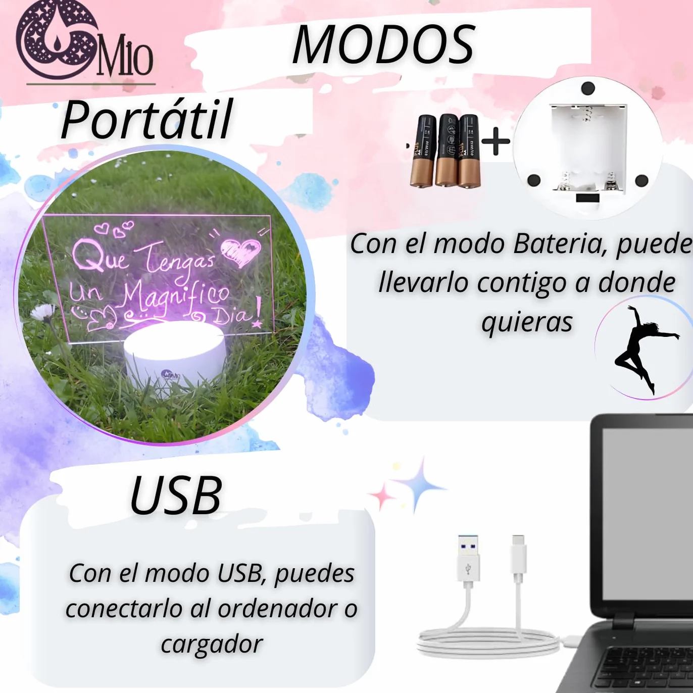 Pizarra LED Luz de Notas Inalámbrico - Tablero Acrílico Portátil Luminoso 16 Tonos de Luz - Decoración