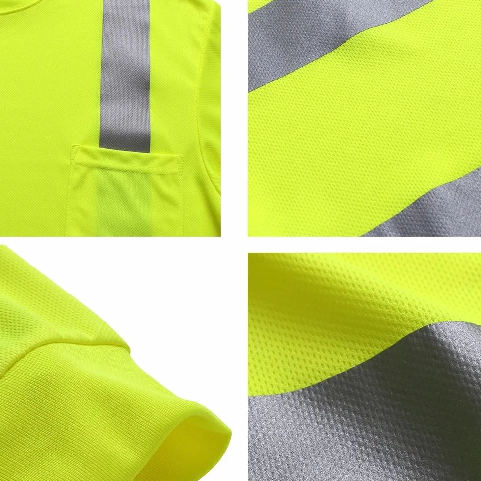 Chaleco reflectante de alta visibilidad, Camisa de manga larga reflectante secado rápido amarilla alta visibilidad S-5XL(4XL)