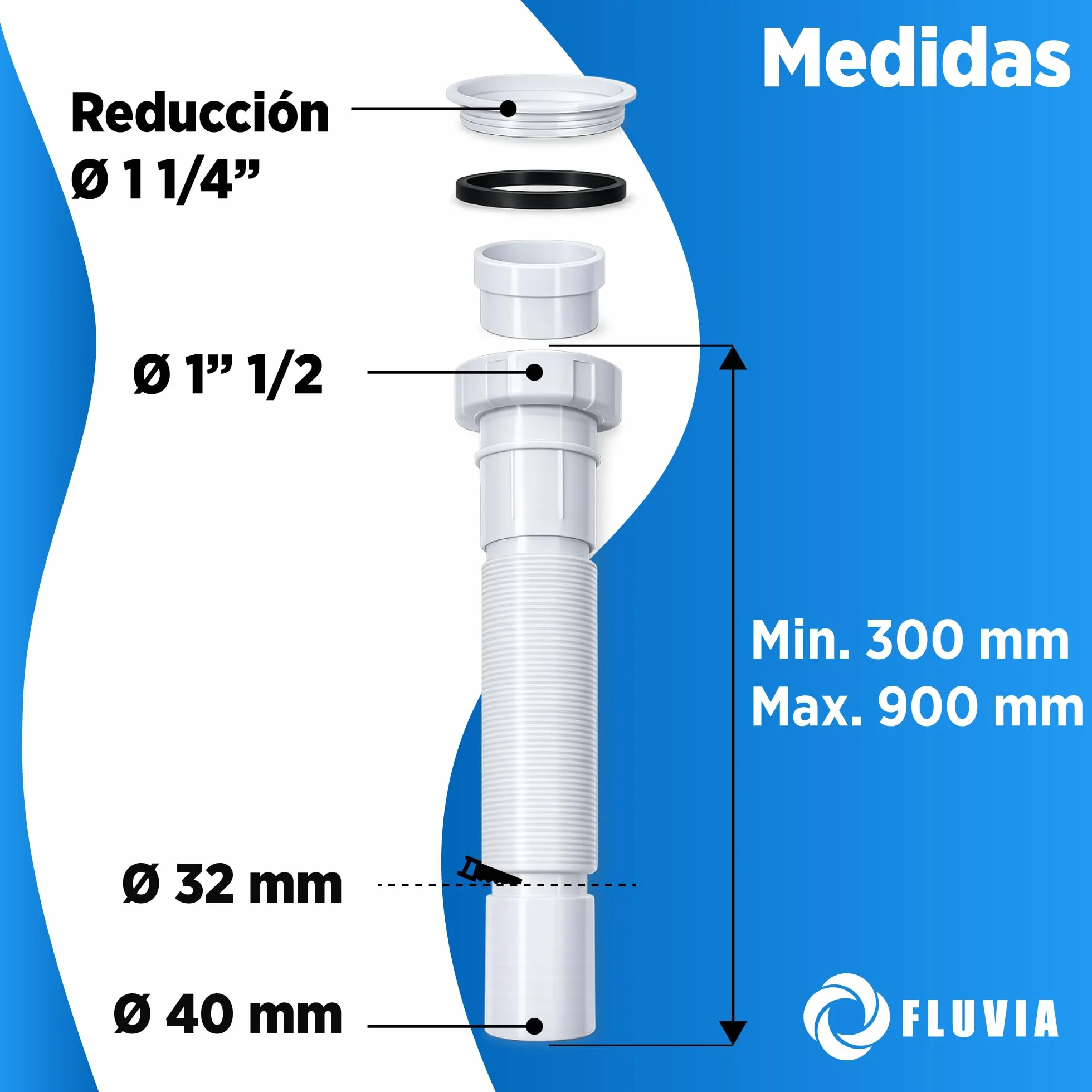 Tubo Flexible Universal para Lavabo Fregadero Cocina 1 1/4" y 1 1/2" 32 40 mm PVC Resistente