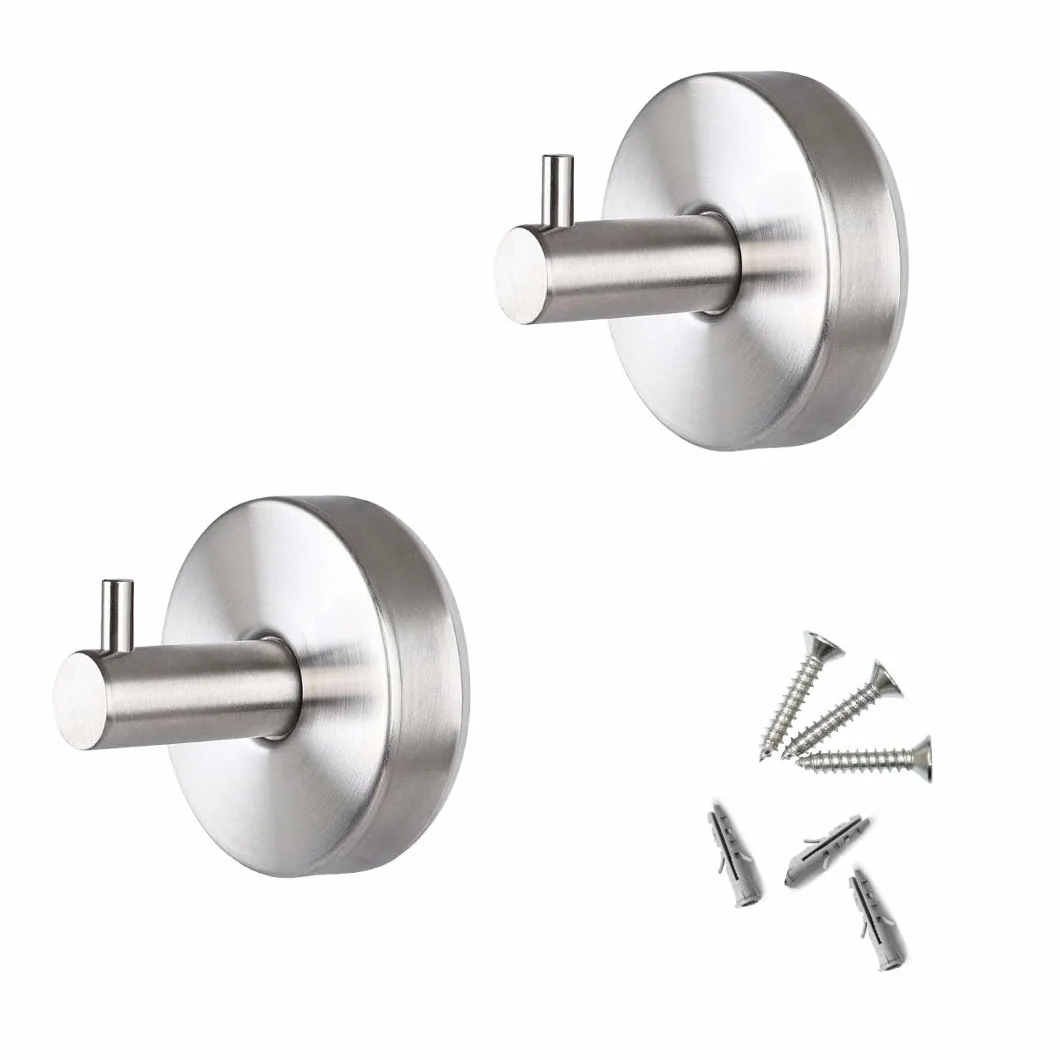Gancho Pared Baño | Colgadores Toalla Acero Inoxidable 304 | Colgador Albornoz | Taladro Pared Cocina | Tornillos Incluido | Regalo 1 Ventosa | 2 Piezas. (2, PLATA)