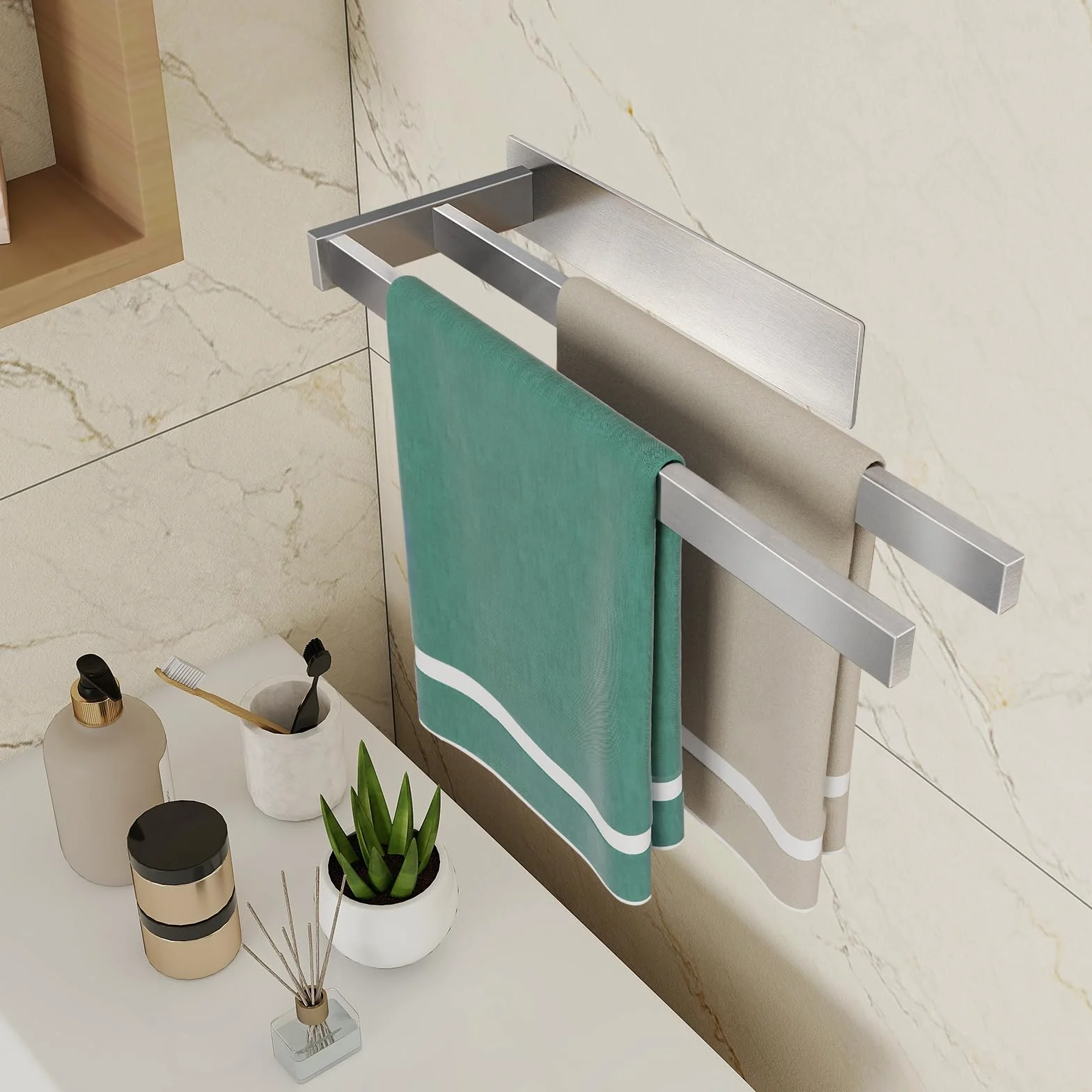 Vista Toallero Adhesivo Baño de Acero Inoxidable SUS304 Toallero Pared Resistente y Duradero 40cm Plata