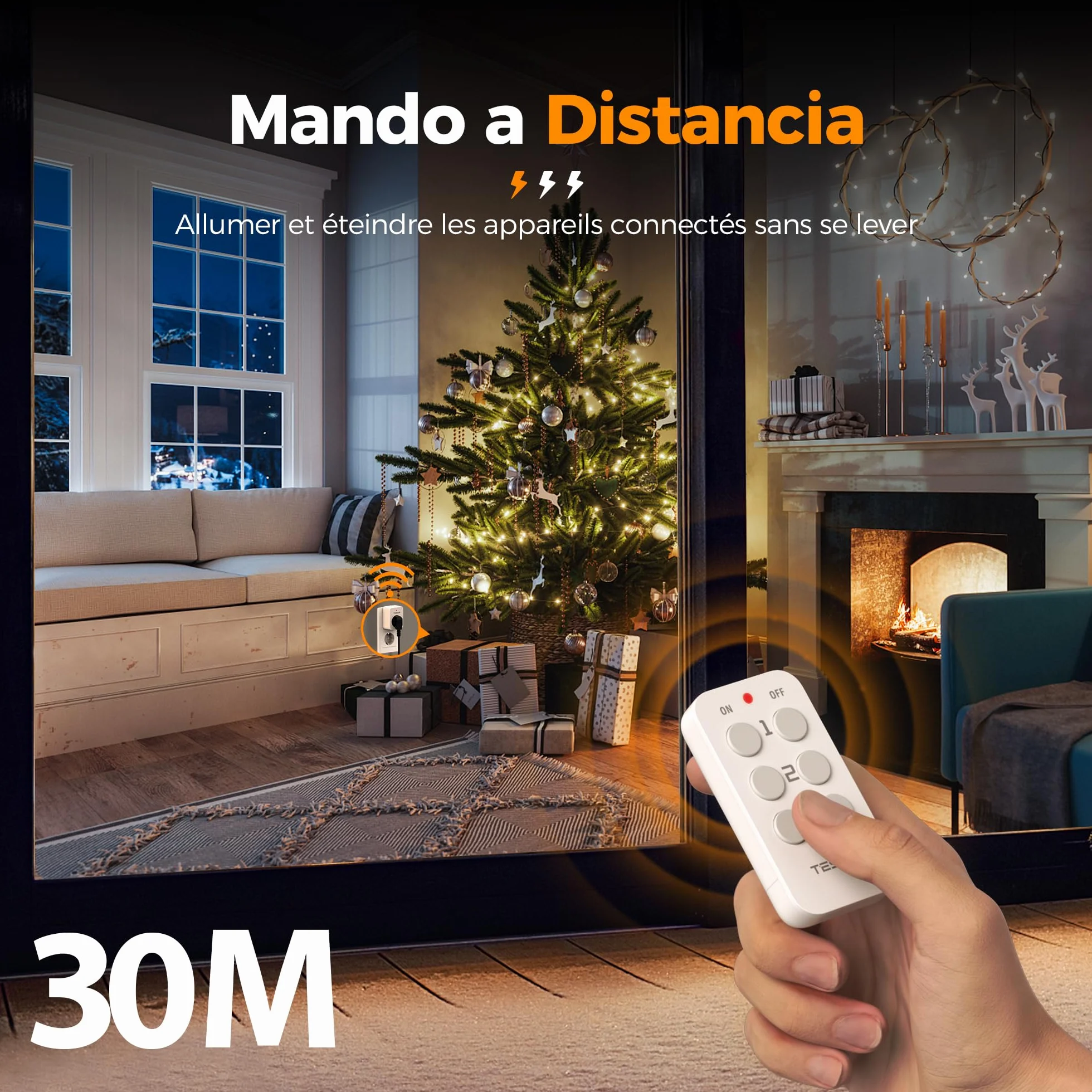 TESSAN Kit de Enchufe con Mando a Distancia | 3 Enchufe Programable con 1 Mando a Distancia, Alcance de 30,5M, para Adornos, Electrodomésticos y Lámparas, 3600 W, Gris