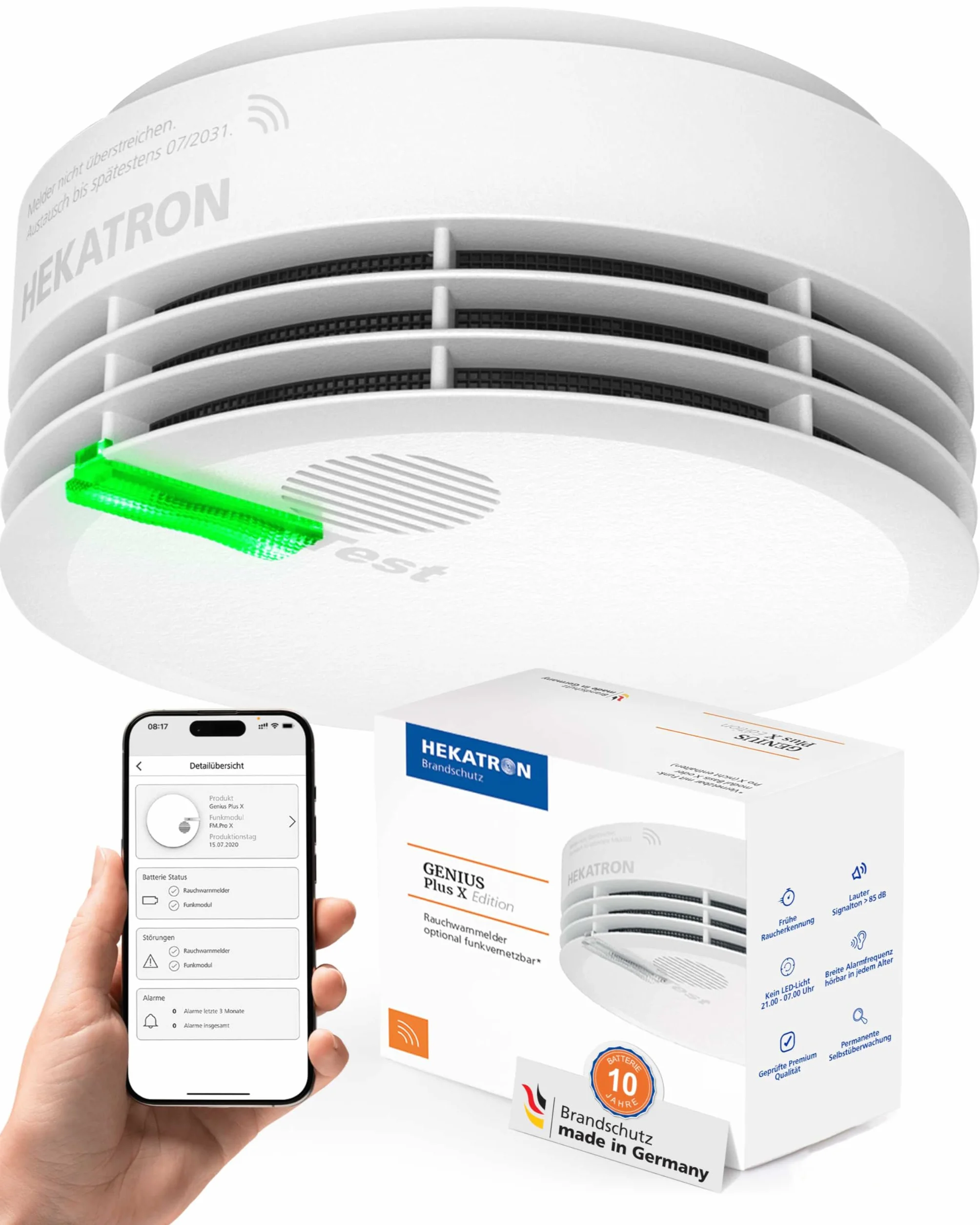 Hekatron Genius Plus X Edition 2021 - Detector de Humo con Pilas y Adhesivos - En Blanco