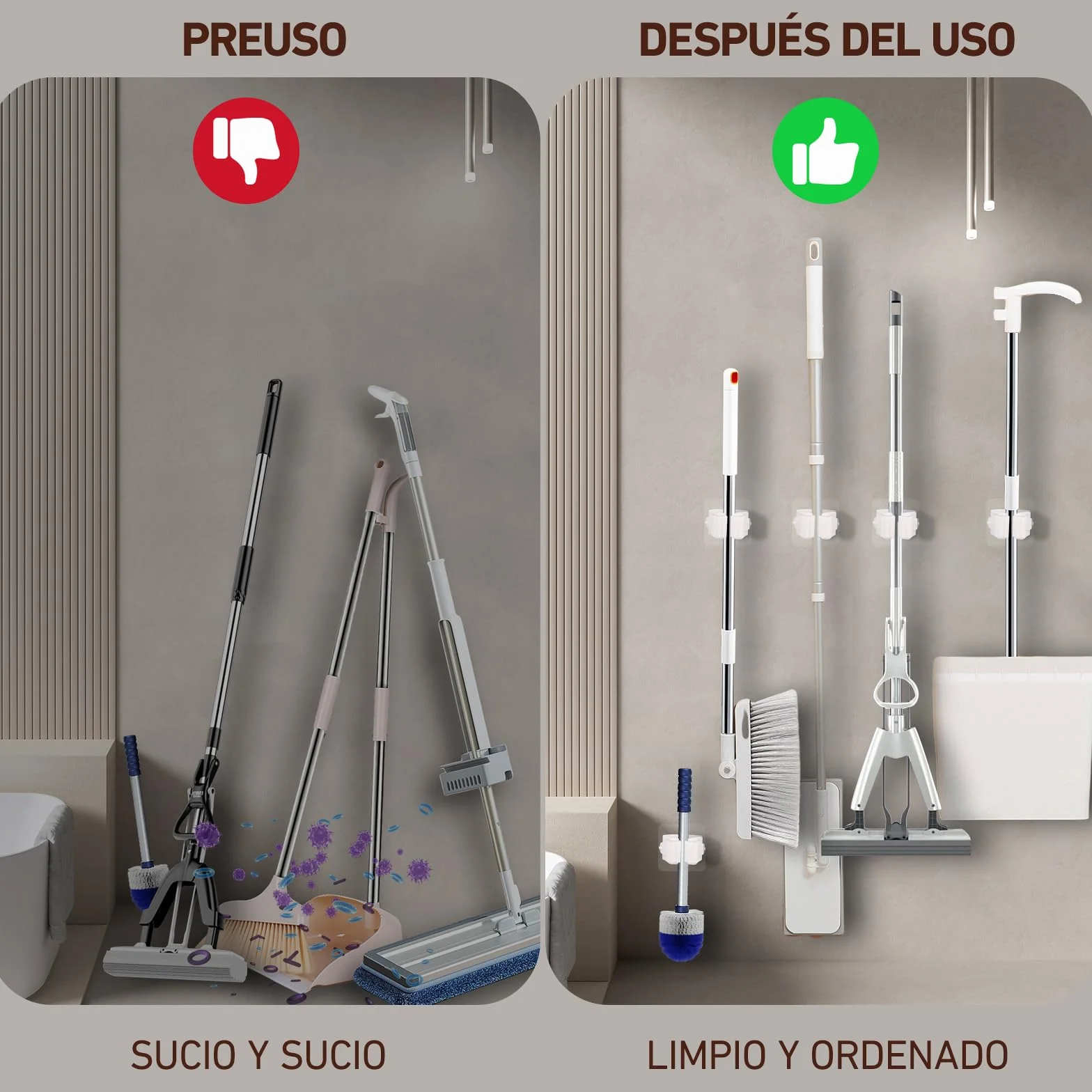 Soporte Escobas Pared XIANGLONGY 10 Piezas Colgador Sin Perforar Adhesivos Ganchos Organizador