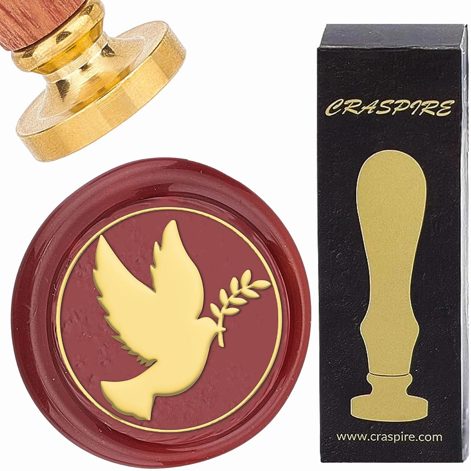 CRASPIRE Paloma de la Paz Sello de Cera 25 mm Latón Mango de Madera para Bodas