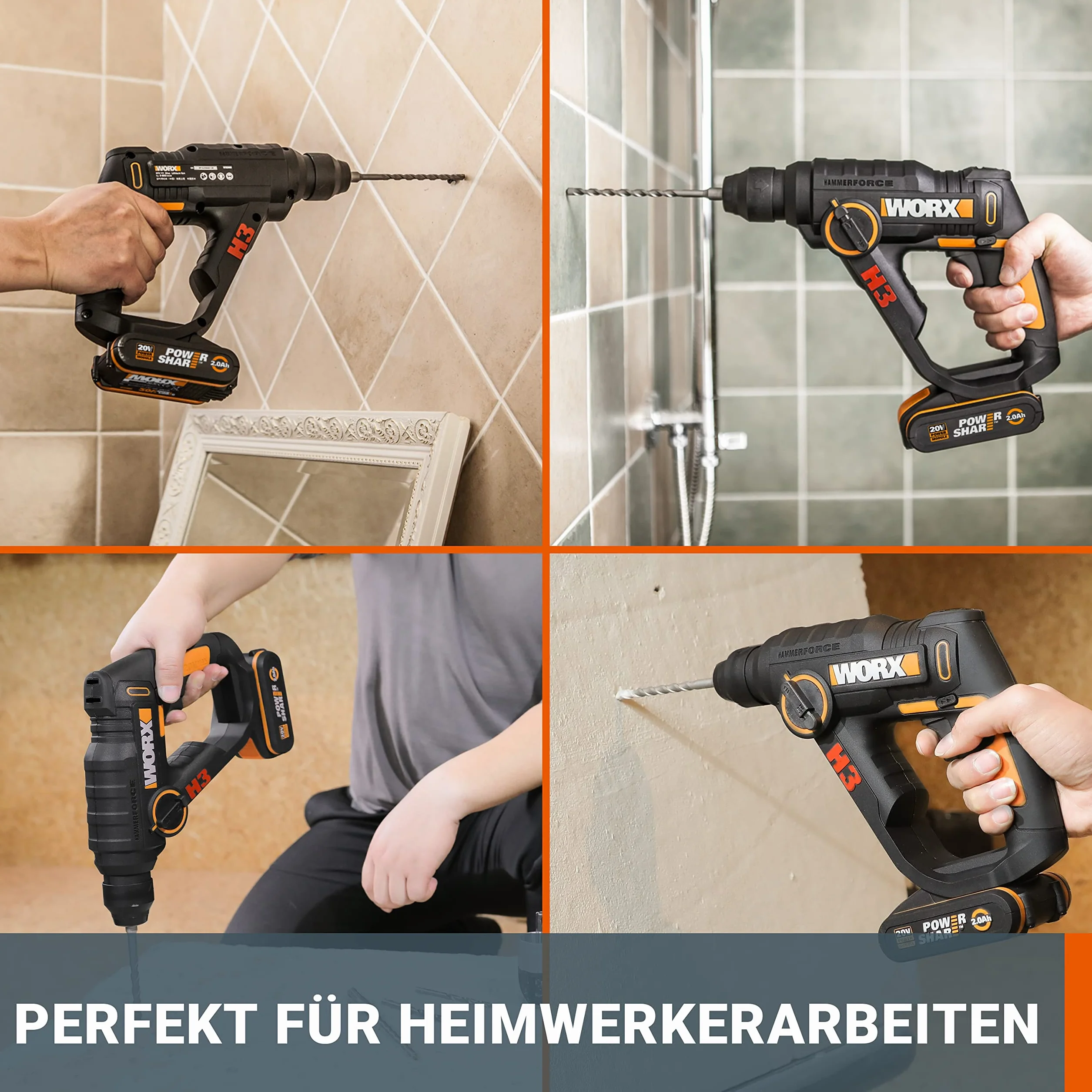 Worx WX390 - H3™Taladro/Atornilllador/Martillo 1 Bat. 20v-2,0Ah Li-Ion