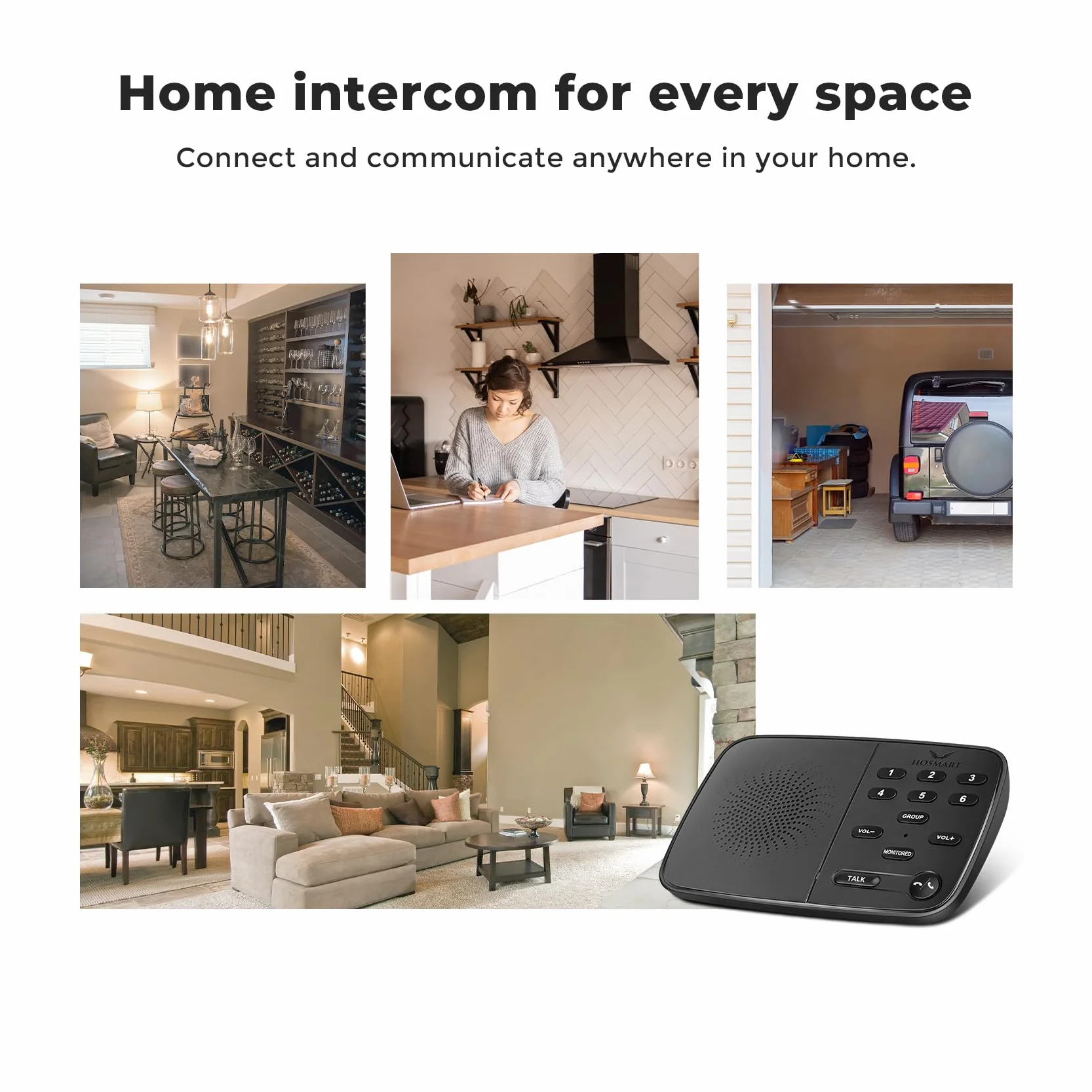 Hosmart UltraSpeak Intercomunicadores inalámbricos para el hogar, totalmente dúplex, alcance de 1200 pies. Sistema de intercomunicación bidireccional en tiempo real de uso comercial. (3 paquetes)