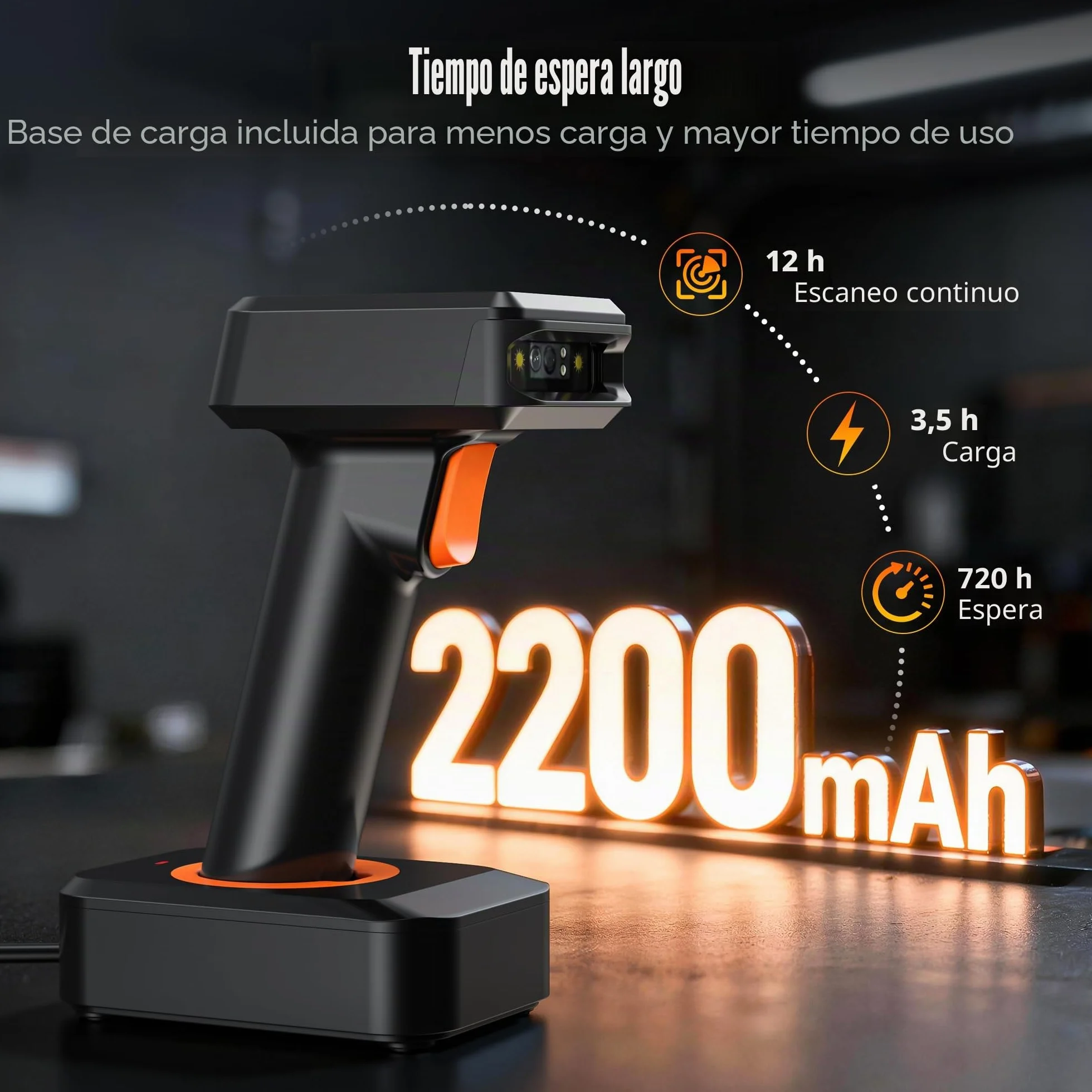 Tera Escáner de Código de Barras Inalámbrico 1D 2D Bluetooth con Base de Cargador y Cable USB