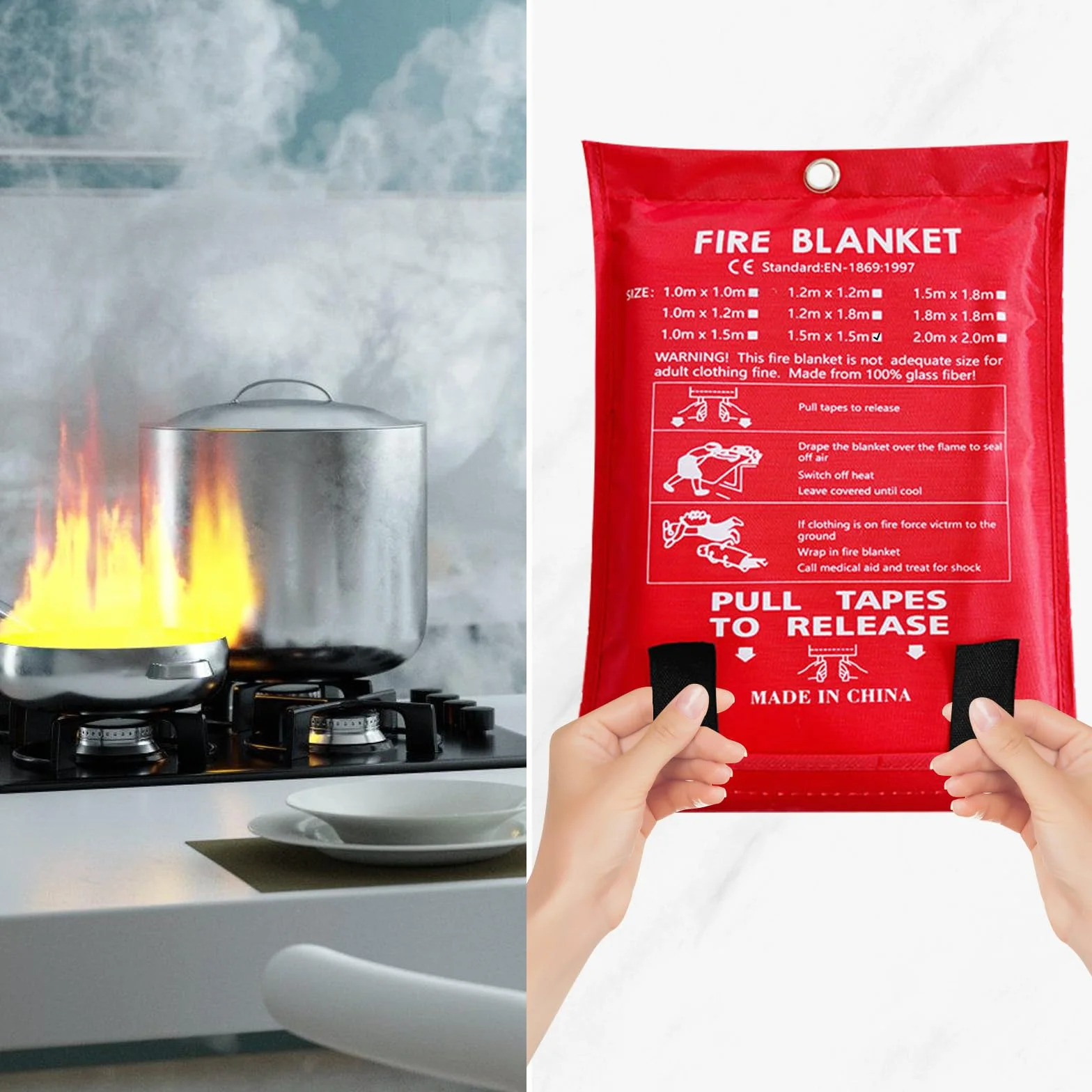Manta Ignifuga Fibra de Vidrio 1.5x1.5m para Cocina Chimenea Camping