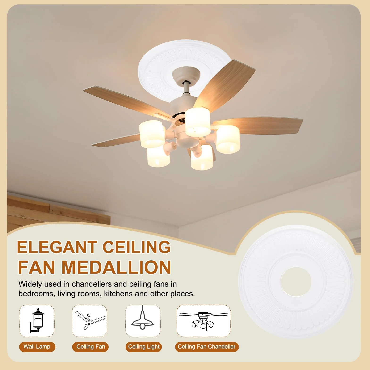 PATIKIL 2pcs Medallones de Techo, 33x10cm Rosetón de Estuco de Espuma PU Placa de Cubierta Medallón de Araña para Techo Ventilador Pared Lámpara, Estilo Moderno, Blanco