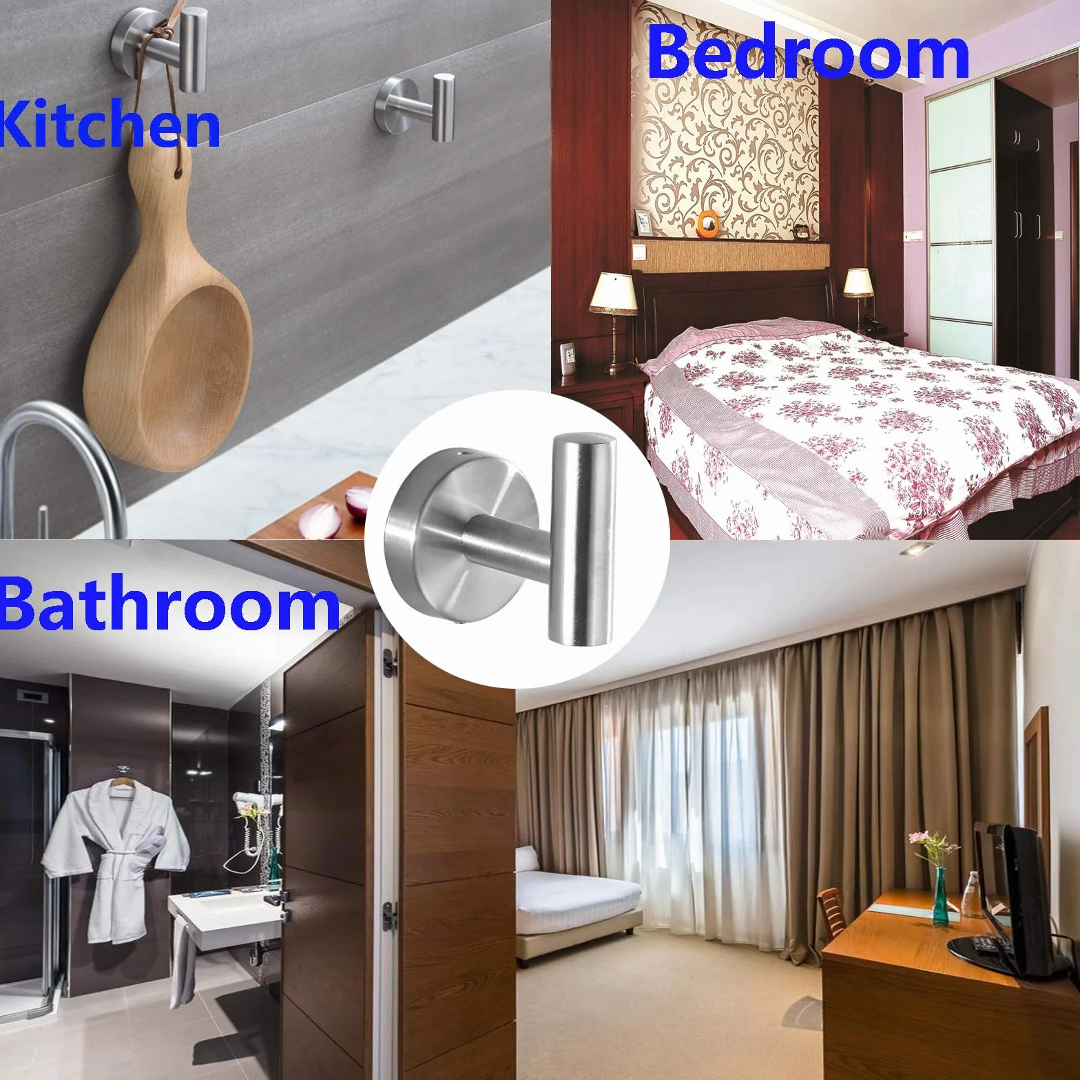 Towel Holder Wall Mounted ，Bathroom Towel Robe Hook，Shower Kitchen Wall Hanging Hooks Wall Mount SUS 304 Stainless Steel (sliver 4)