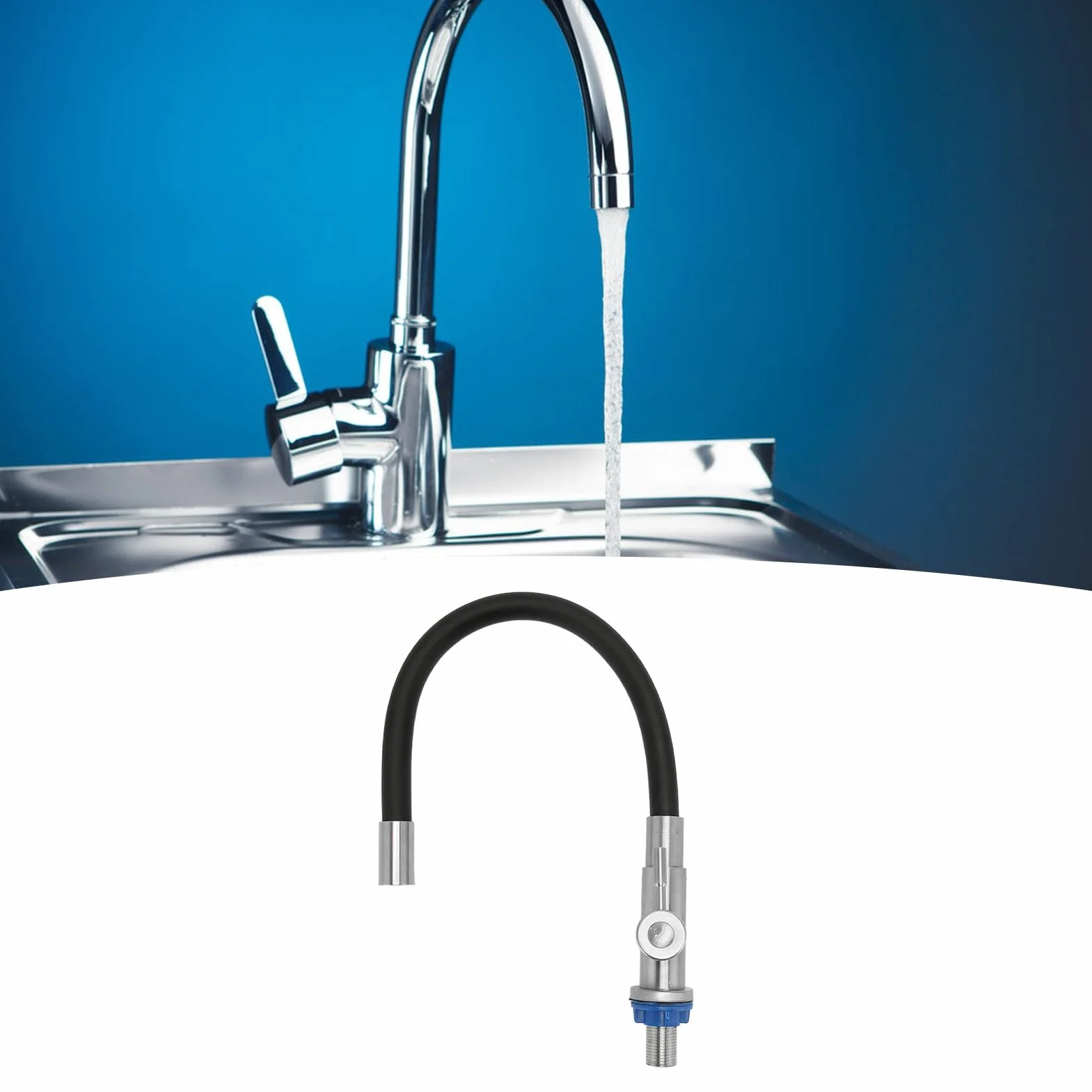 aqxreight Cuenca de Acero Inoxidable único Grifo Flexible Giratoria Fregadero de Cocina Agua Fría con Silicona para Cuencas de Lavado Universales
