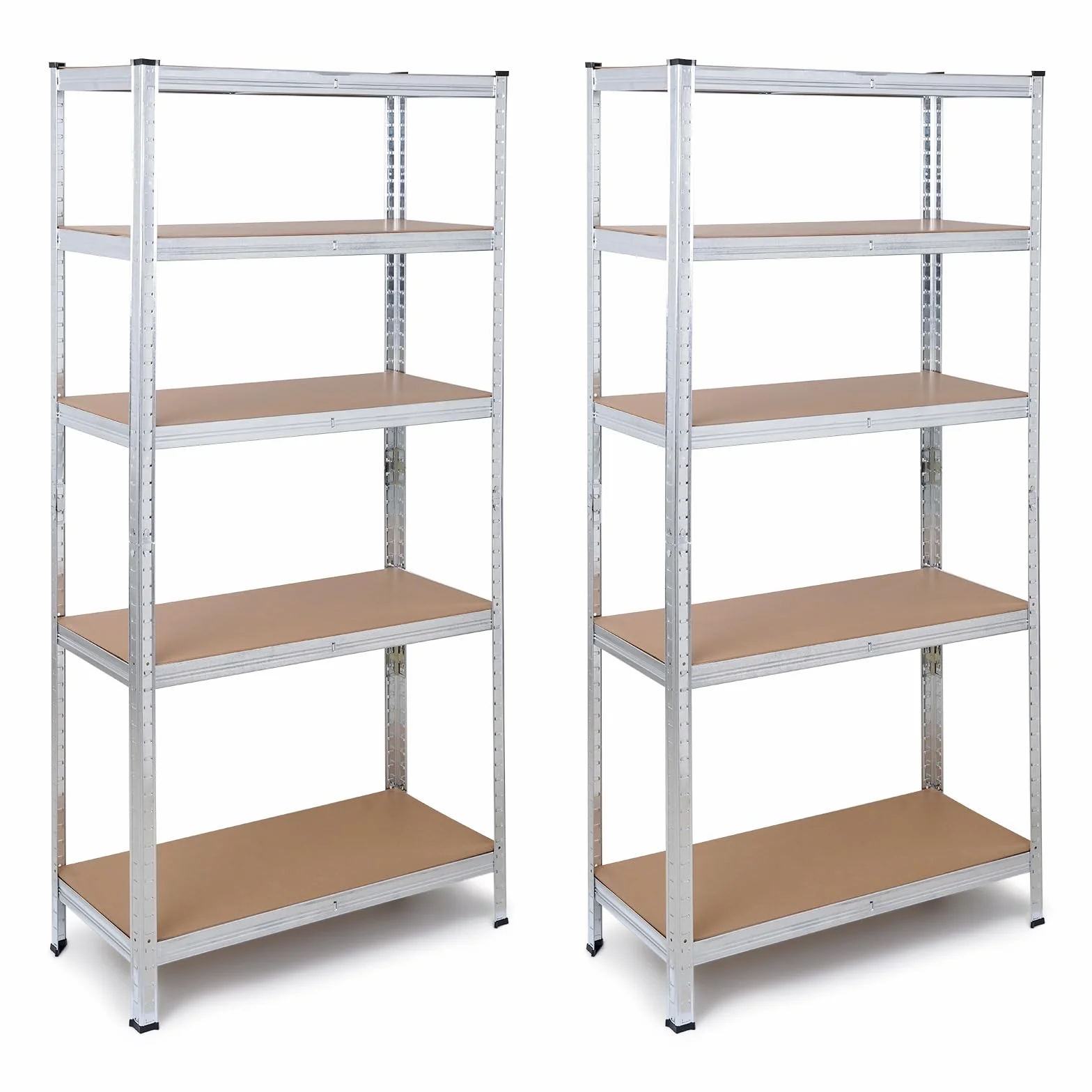 The Homeweeks Pack 2 Estanterías Almacenaje Metálicas 180*90*40cm | Acero Galvanizado Modular 5 Baldas Ajustables MDF 175 kg por Estante 875 kg Total Montaje Suelo sin Tornillos System Click & Push