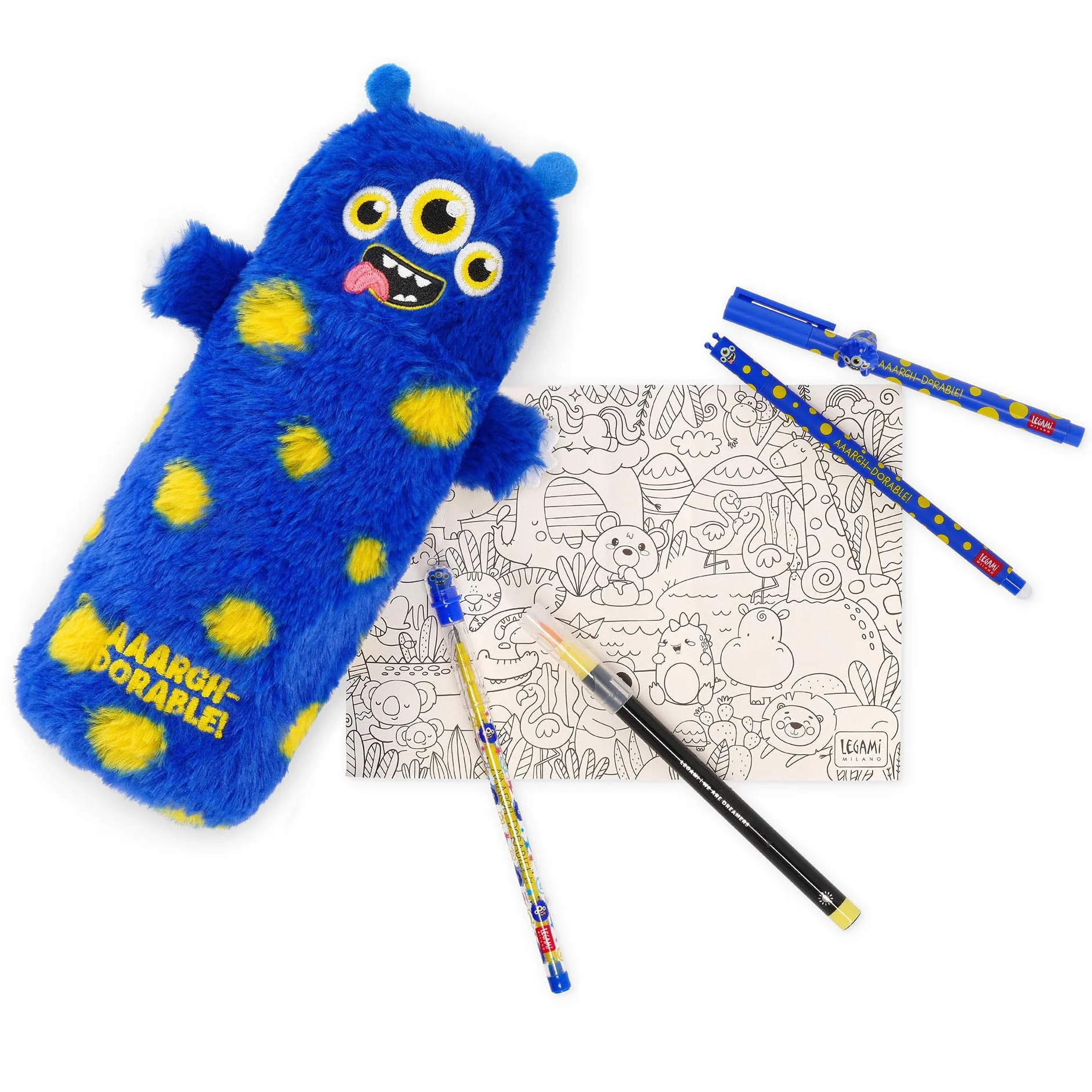 Legami - Estuche Soft, Tema Monstruo, Estuche Suave, Tarjeta con Dibujo para Colorear incluida, 100 Porcentaje Poliéster, Soft Pencil Case