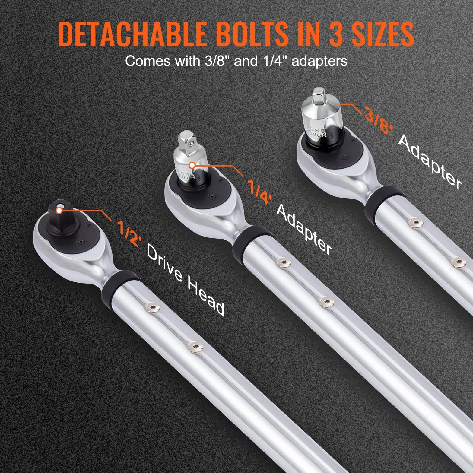 VEVOR Llave Dinamométrica Digital 1/2" Llave de Torsión 34-340 N.m Precisión ±2% Llave de Carraca Ajustable 72 Dientes LED Zumbador Vibración Respaldo con Adaptadores Extensión Kit de Mantenimiento