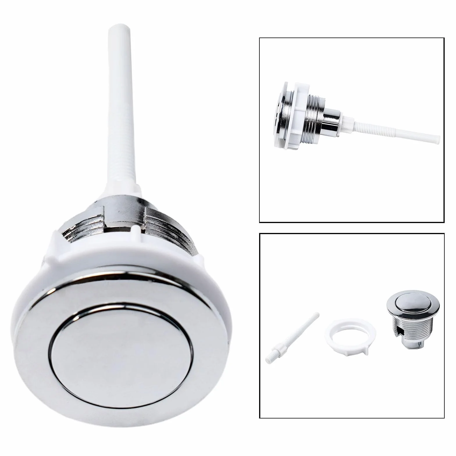 Botón de presión de tanque de inodoro de baño de descarga única de 38 mm en ABS plateado, fácil de instalar, reemplazo compatible con sistemas de cisterna de agua estándar para baños domésticos e