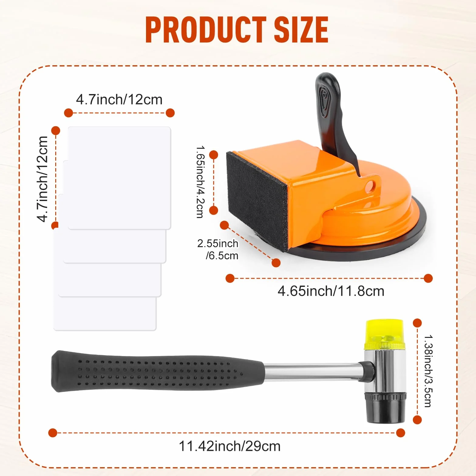 Kit de herramientas de fijación de huecos de piso, herramienta de reparación de huecos de suelo laminado con mazo de goma y 4 almohadillas adhesivas reutilizables, herramienta de piso de ventosa