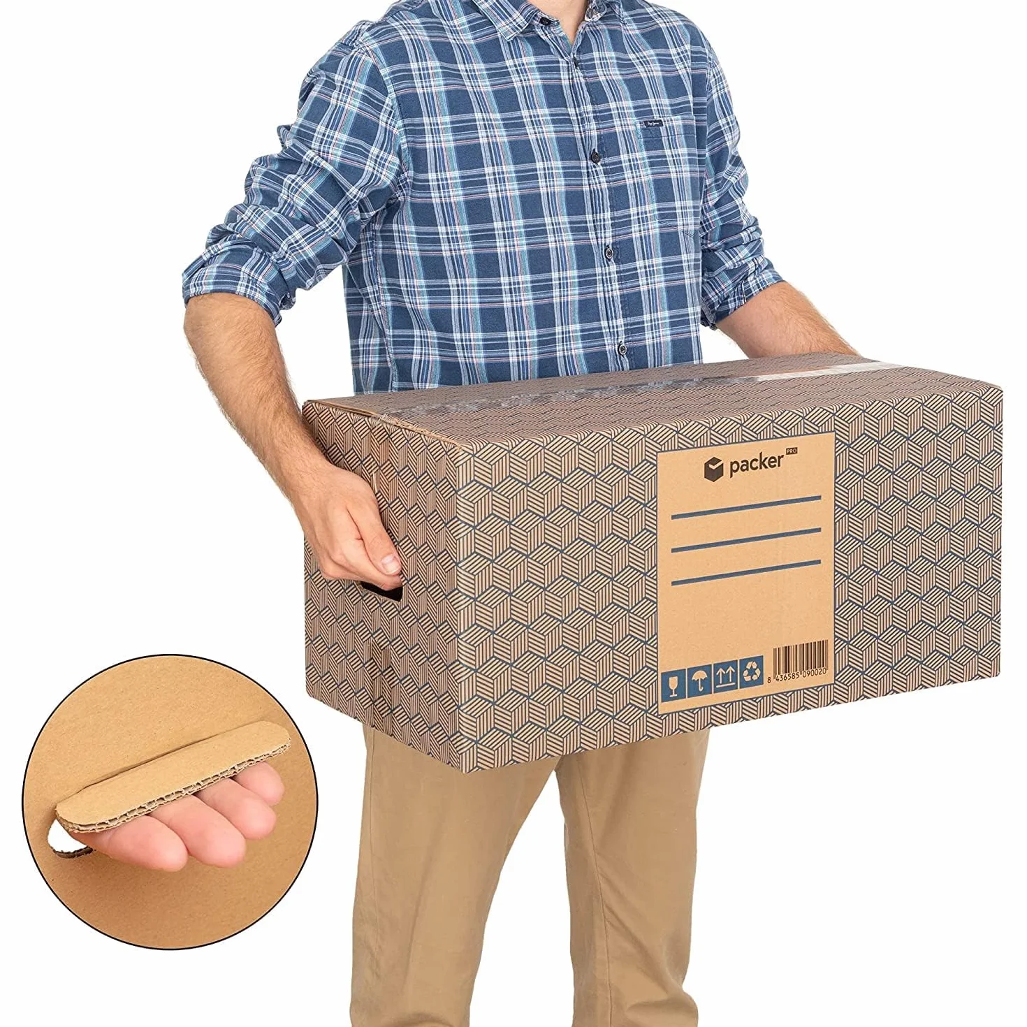 Pack 20 Cajas Carton para Mudanzas y Almacenaje Ultra Resistentes con Asas, 50x30x30cm y Rollo Burbuja 50cm x 5m