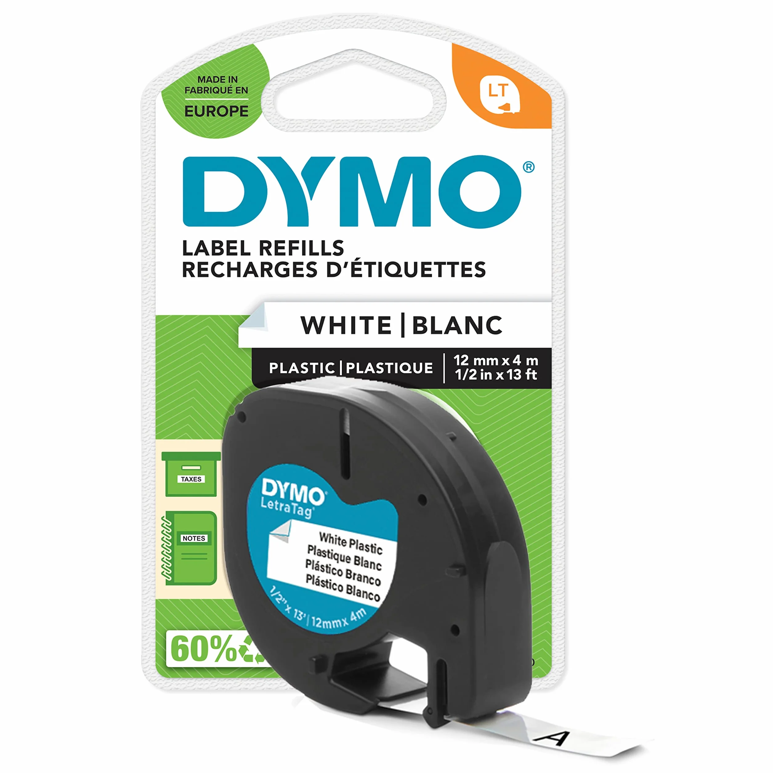DYMO LetraTag etykiety autoadhezyjne czarne na białym 12 mm x 4 m
