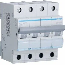 Hager MUN632A Interruptor Automático Magnetotérmico Serie MU, 3P+N, 32A, curva C, 6KA
