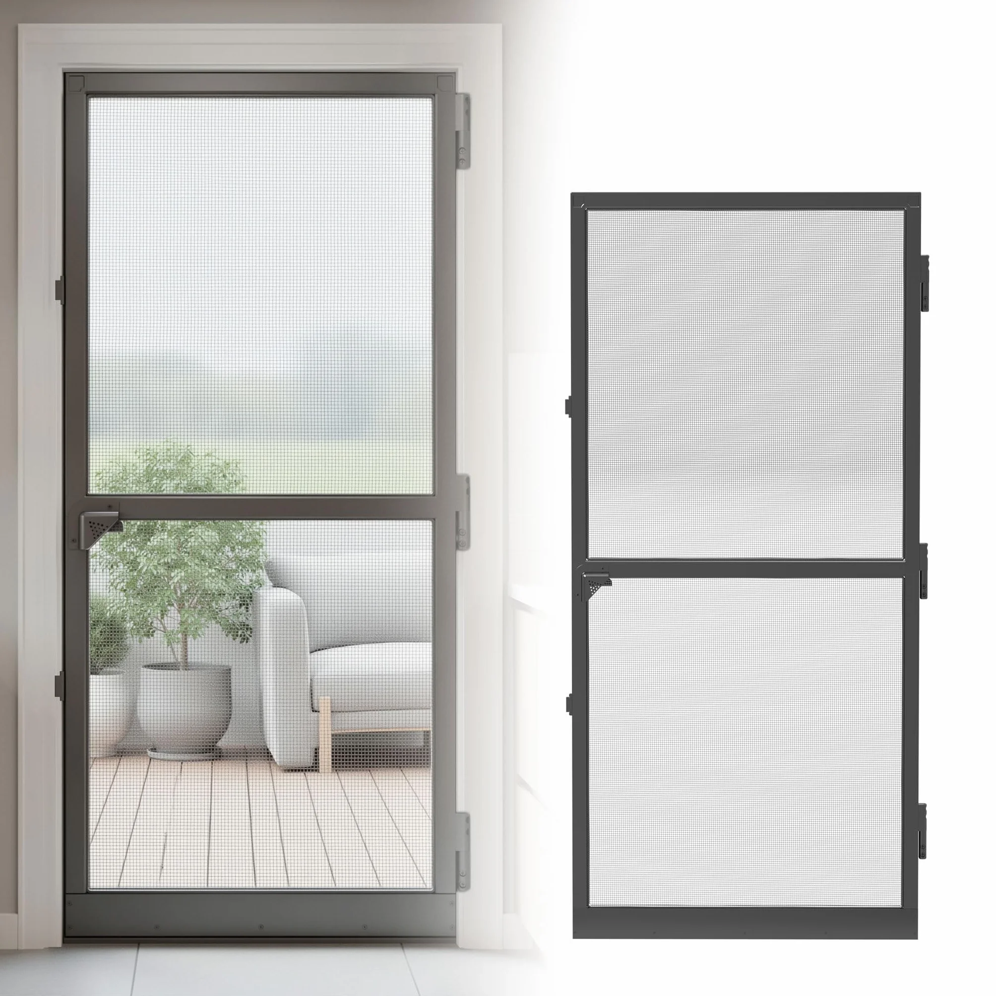 UISEBRT Mosquitera para puerta con marco de aluminio, tejido de fibra de vidrio, 95 x 210 cm, color negro